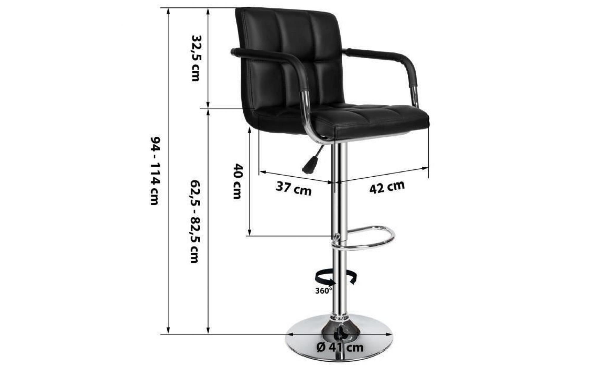 2 tabourets de bar haut chaise de bar pu chrome hauteur rÉglable rotative À 360° grande base noir pas cher