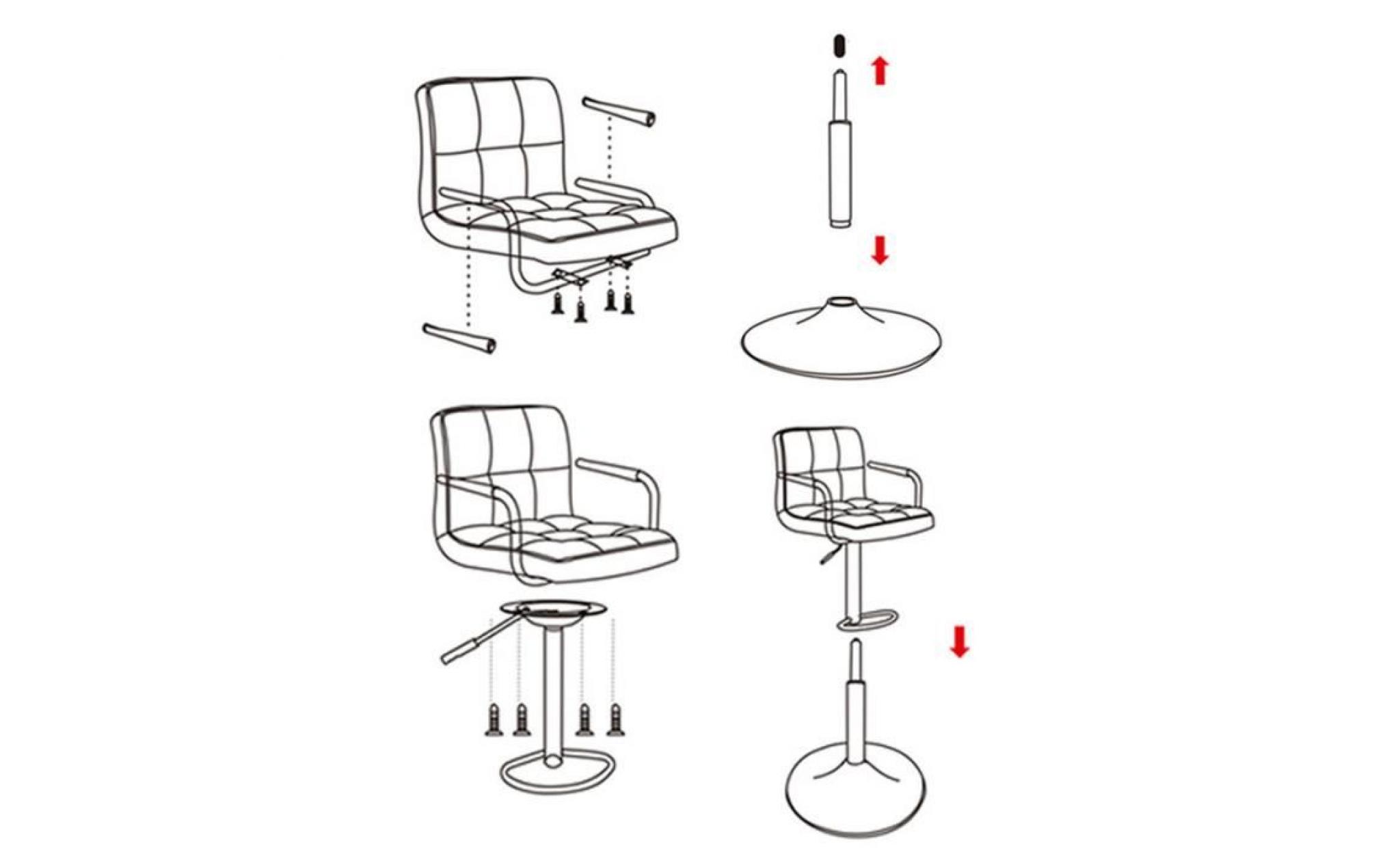 2 tabourets de bar haut chaise de bar pu chrome hauteur rÉglable rotative À 360° grande base noir pas cher