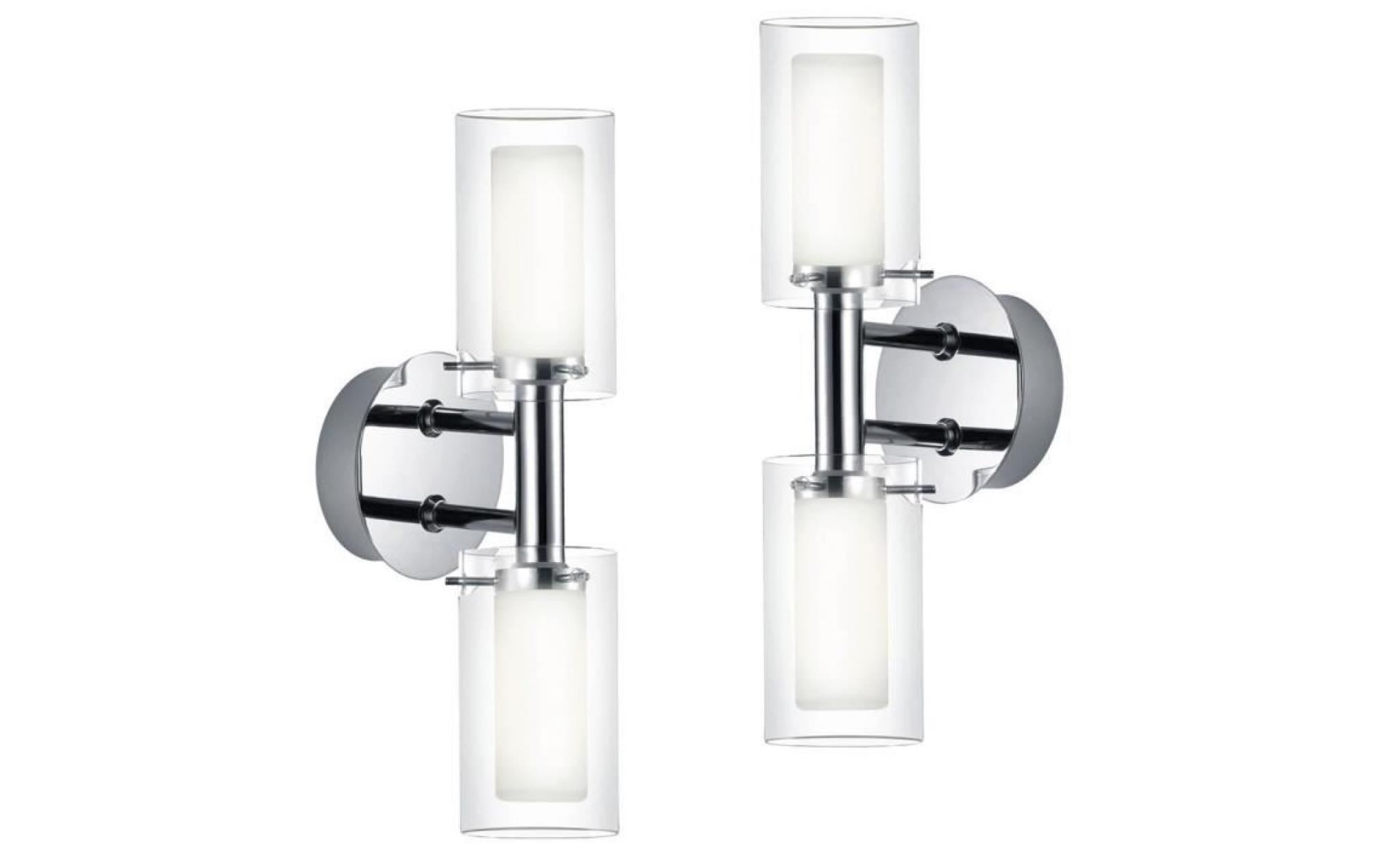 2 x applique salle de bains luminaire mural ip44 éclairage lampe verre blanc