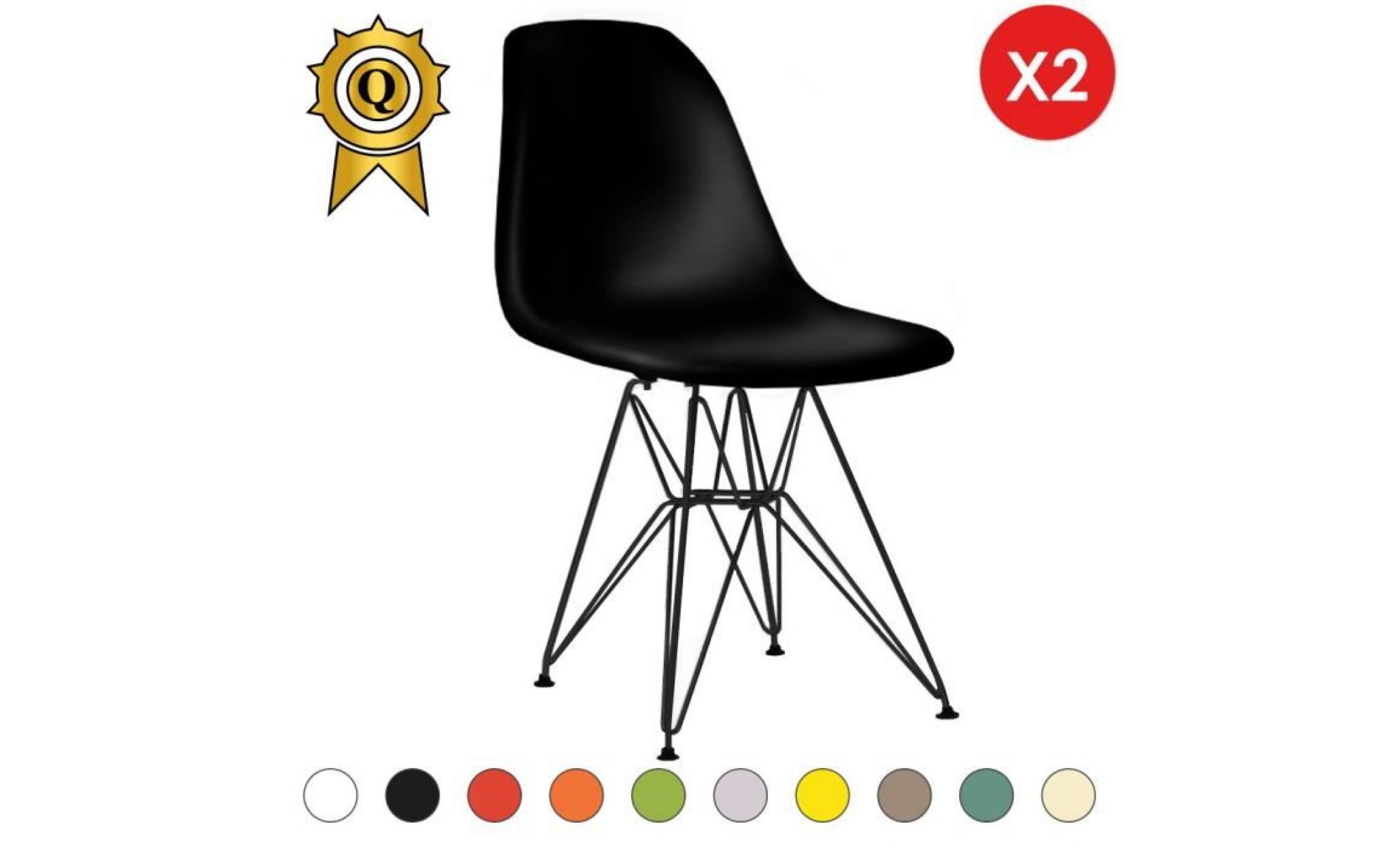 2 x chaise design inspiration eiffel eames dsr acier vernis noir blanc mobistyl®