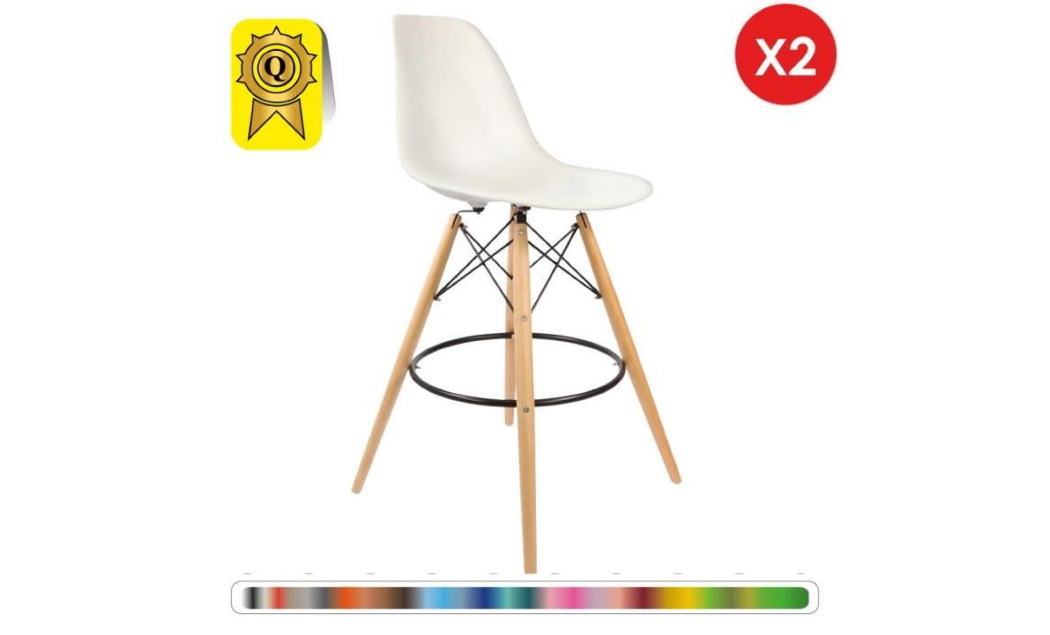 2 x chaise haute bar tabouret scandinave   blanc pieds  bois naturel  decopresto dp dswhl wh 2p