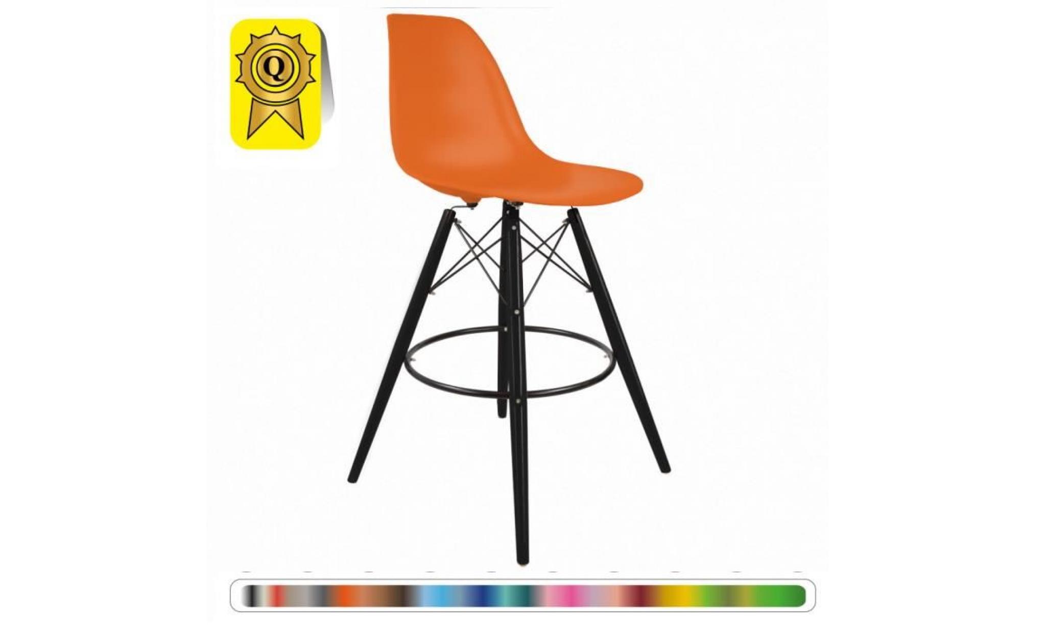 2 x chaise haute bar tabouret scandinave   orange flash pieds  bois noir  decopresto dp dswhb of 2p