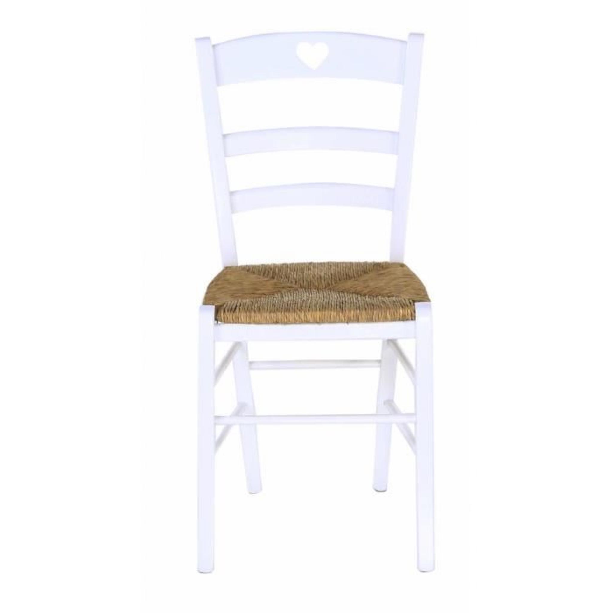 2 x Chaise hêtre massif blanc cœur assise paille Montagny - Pays