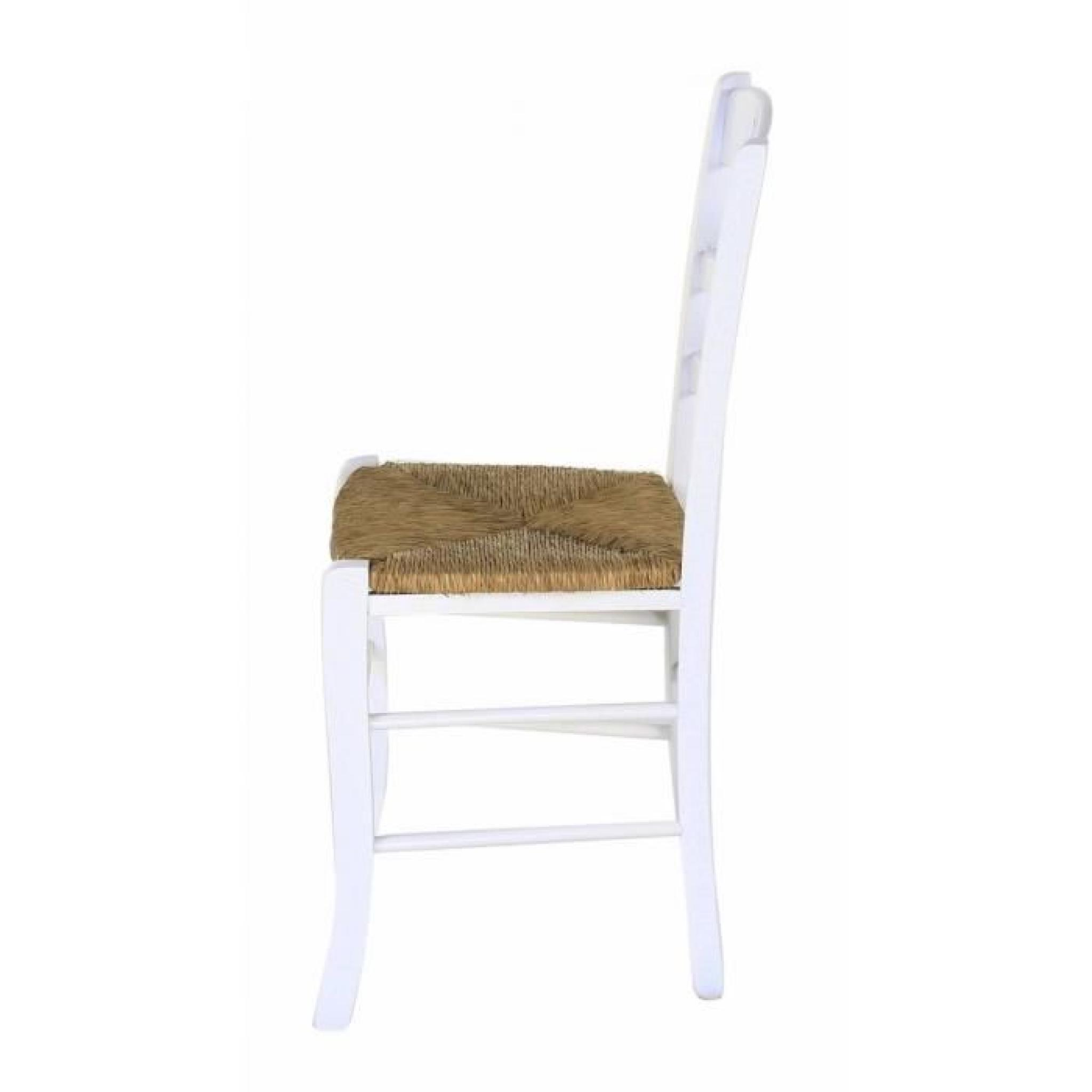 2 x Chaise hêtre massif blanc cœur assise paille Montagny - Pays pas cher