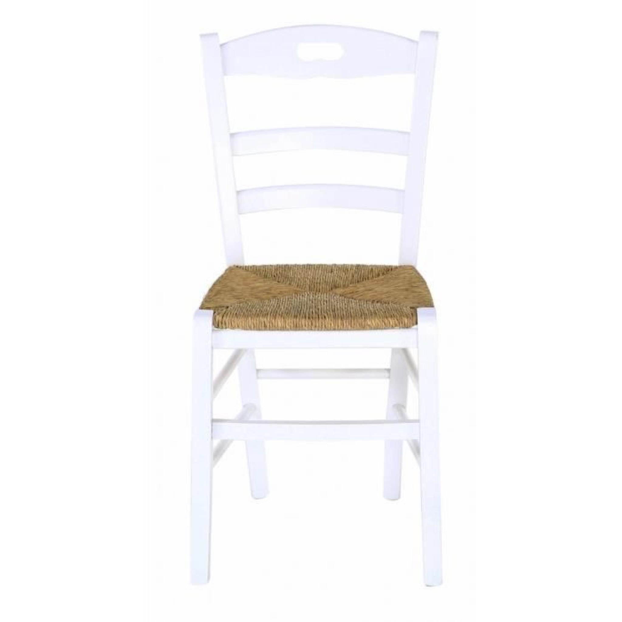 2 x Chaise hêtre massif blanc écusson assise paille Vieugy - Pays
