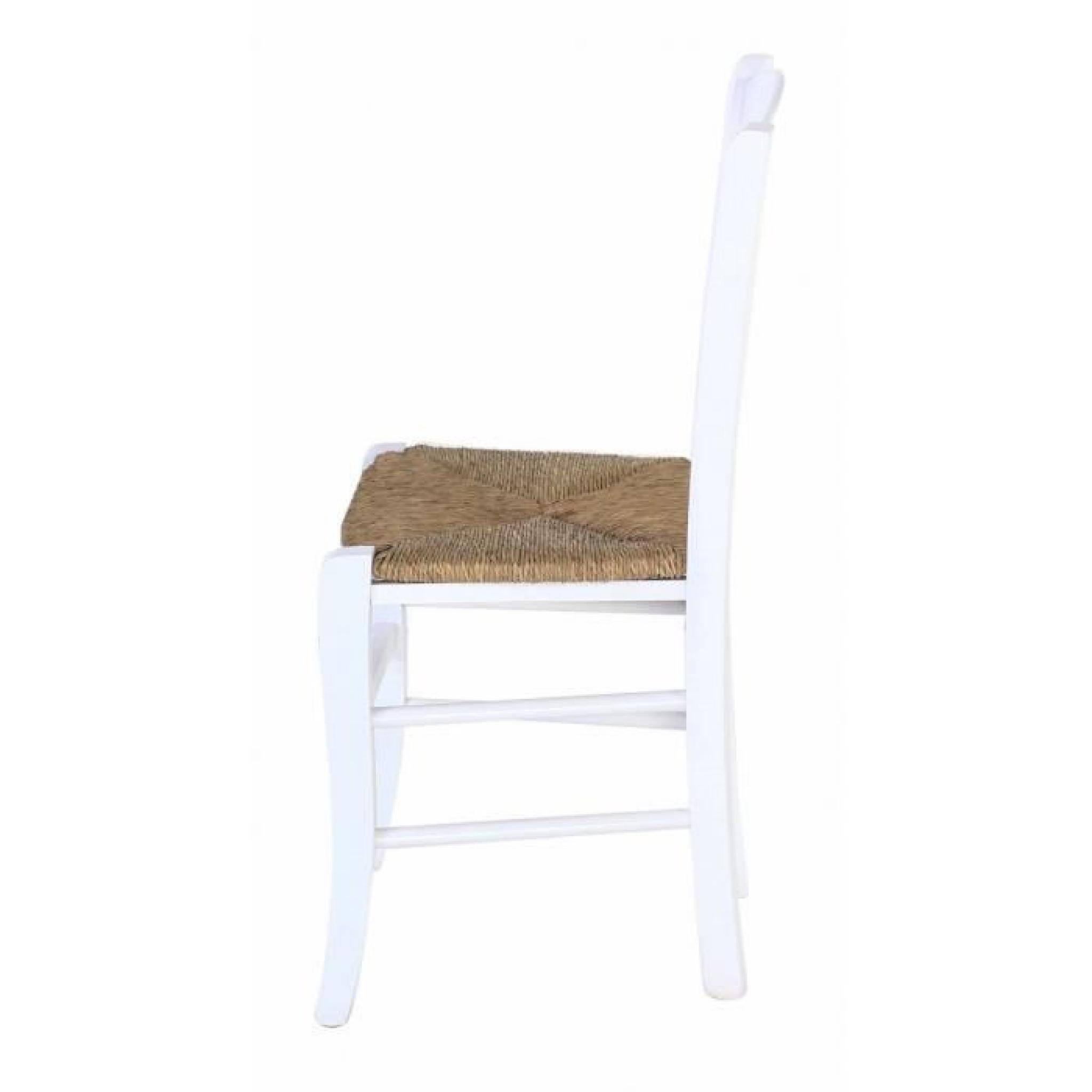 2 x Chaise hêtre massif blanc écusson assise paille Vieugy - Pays pas cher