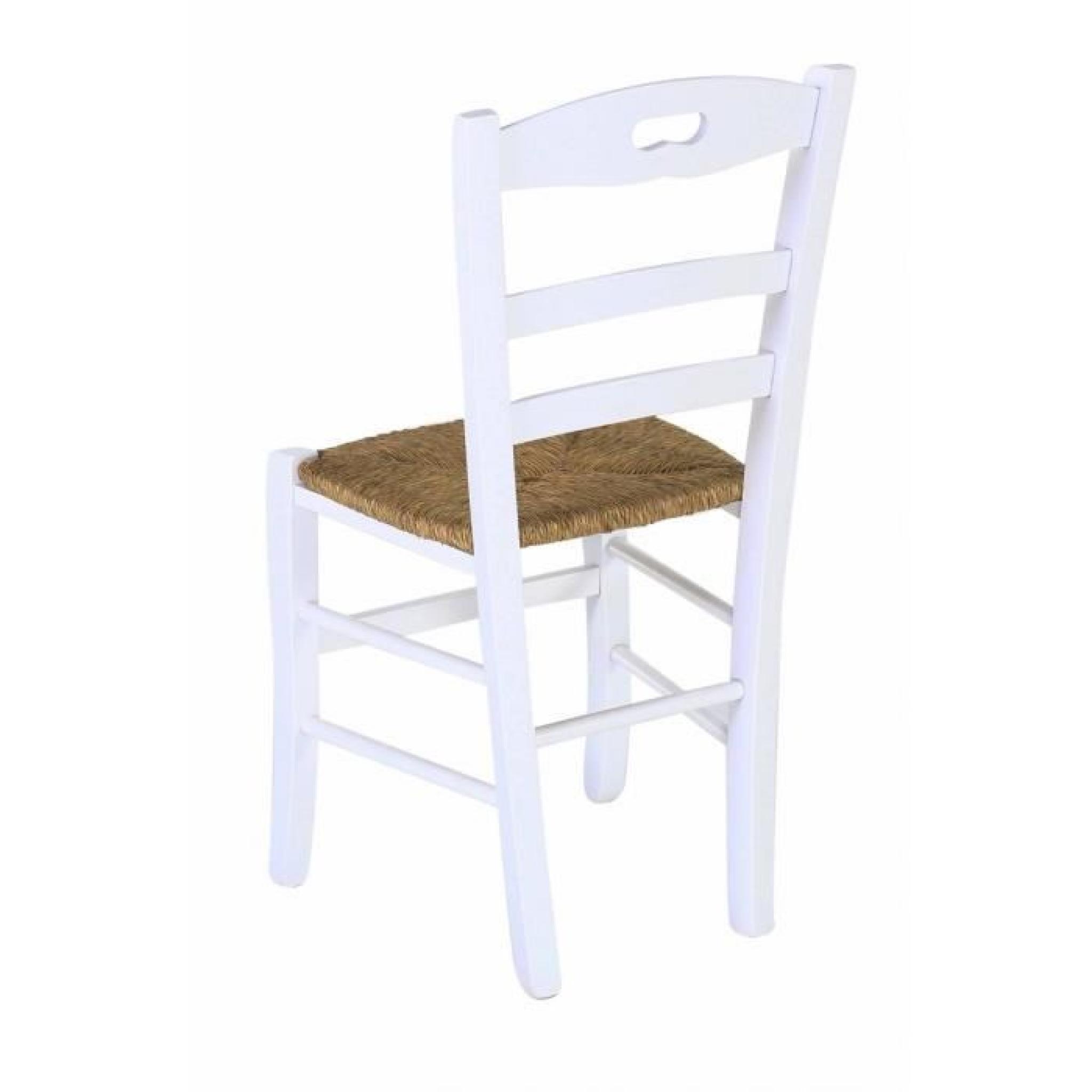 2 x Chaise hêtre massif blanc écusson assise paille Vieugy - Pays pas cher