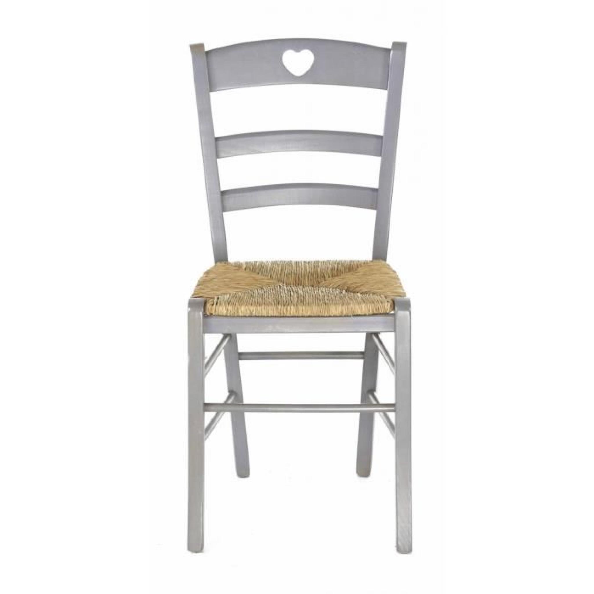 2 x Chaise hêtre massif gris cœur assise paille Montagny - Pays