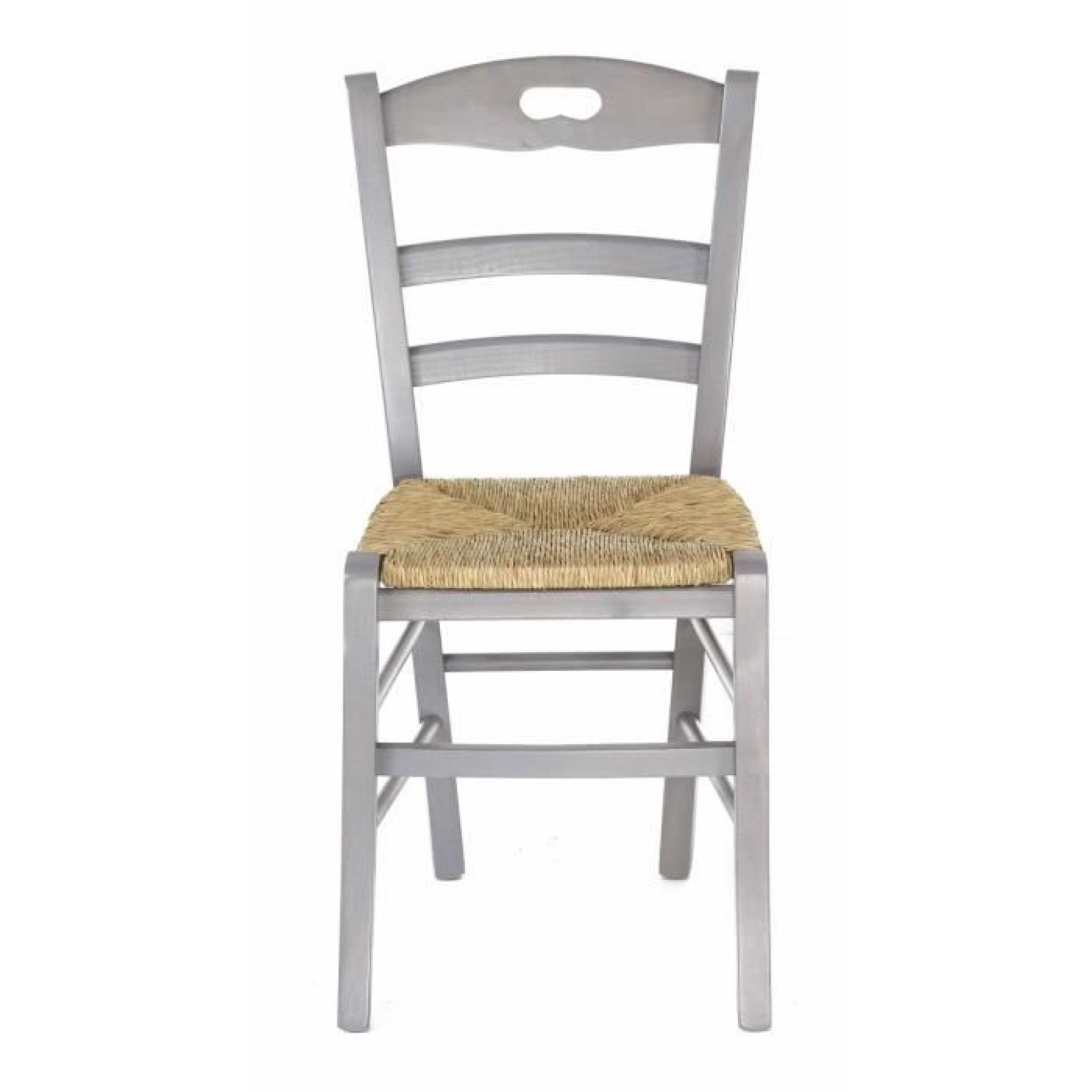 2 x Chaise hêtre massif gris écusson assise paille Vieugy - Pays