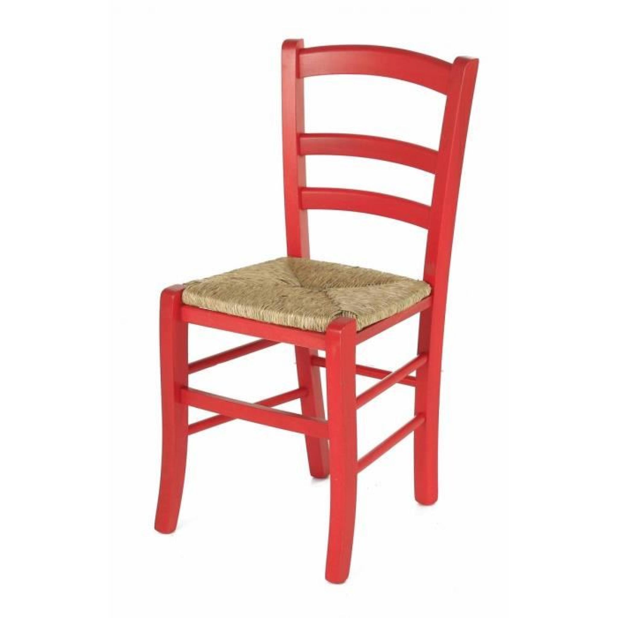 2 x Chaise hêtre massif rouge assise paille Sillingy - Pays pas cher