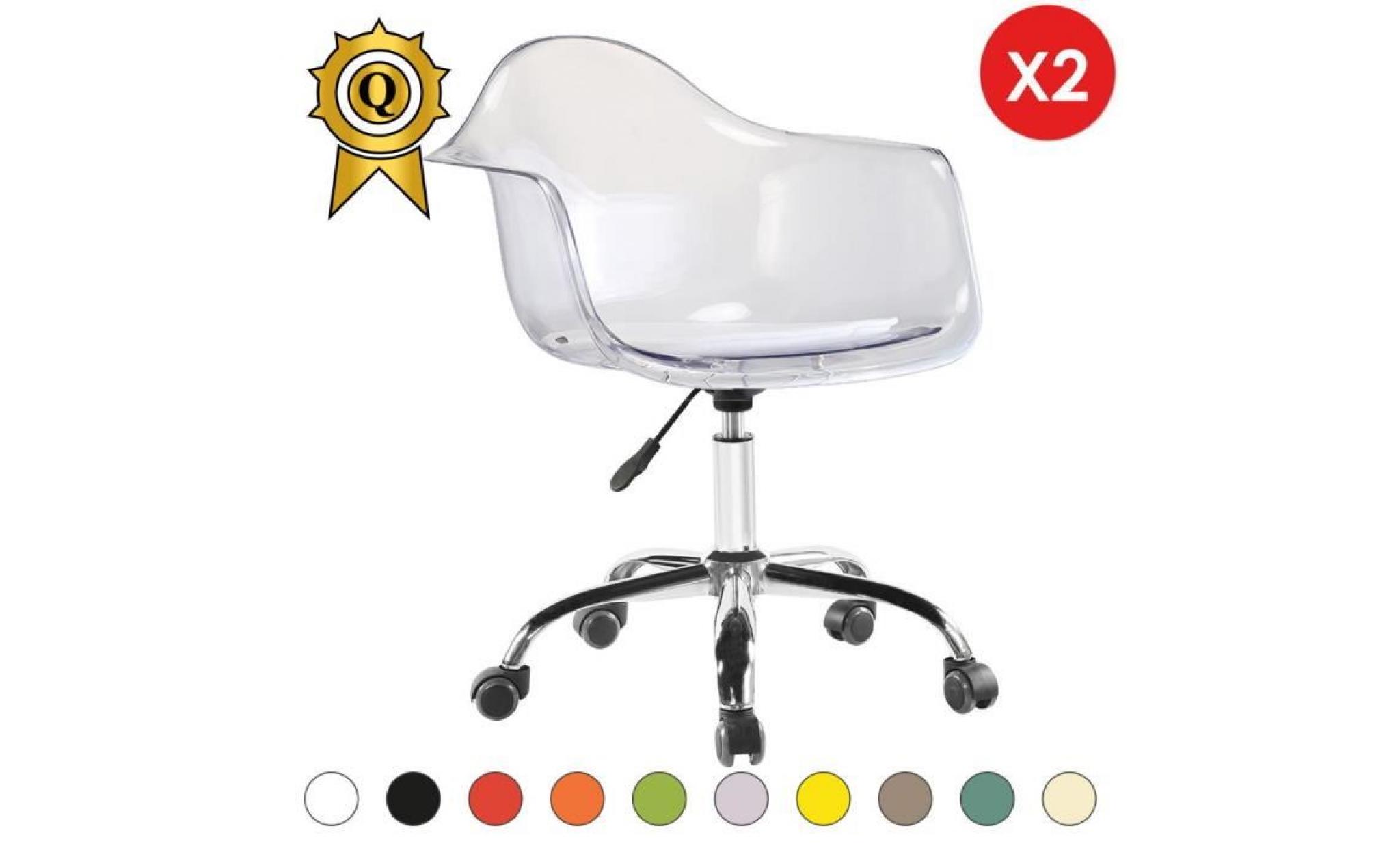 2 x fauteuil bureau style eames eiffel daw roulettes chrome pivotant assise reglable patchwork bleu mobistyl®