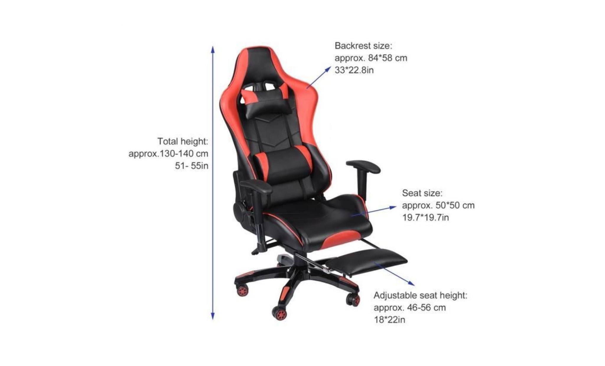 2018 champion®  anti fatigue chaise de jeu pc ordinateur fauteuil gaming course avec repose pied + coussin  rouge pas cher