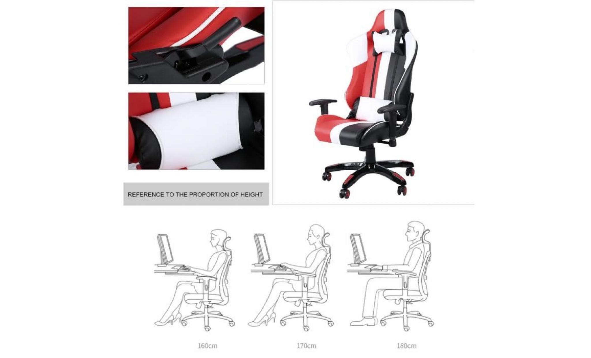 2018 nouveau chaise de bureau, fauteuil de bureau, fauteuil gamer, chaise de jeu hauteur réglable, pivotante avec l'appui tête pas cher