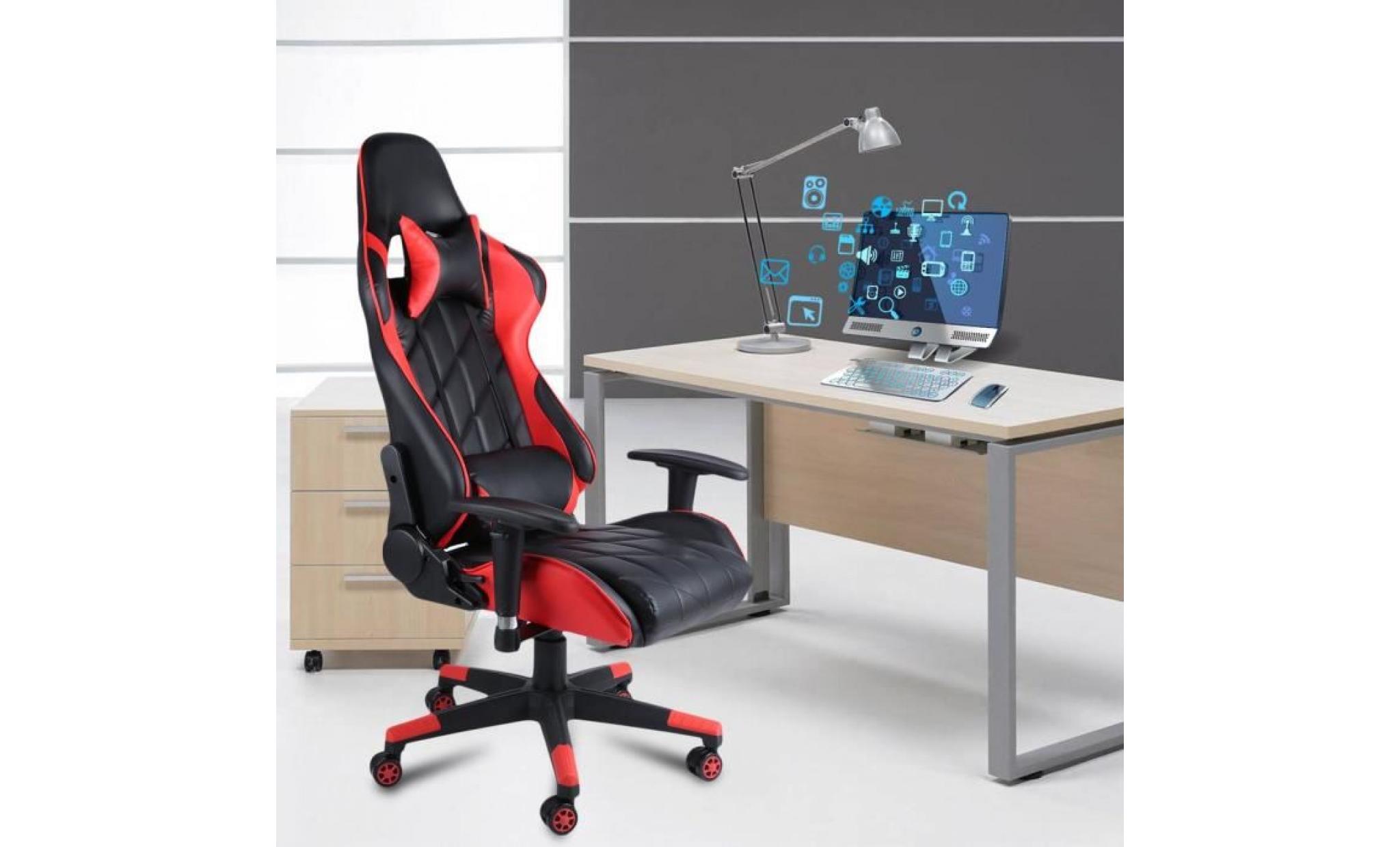2018 pro 360° rotation siège gaming fauteuil gamer chaise de jeu réglable avec repose pied roues rouge