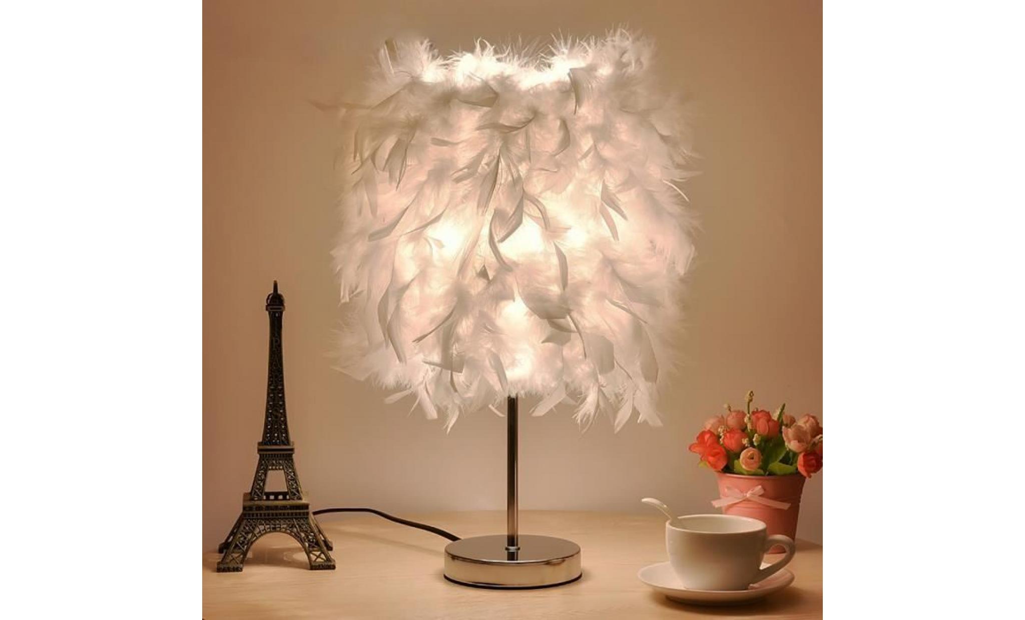 220v abat jour lampe de table plumes chevet Élégant lumière chambre bureau eclairage décor