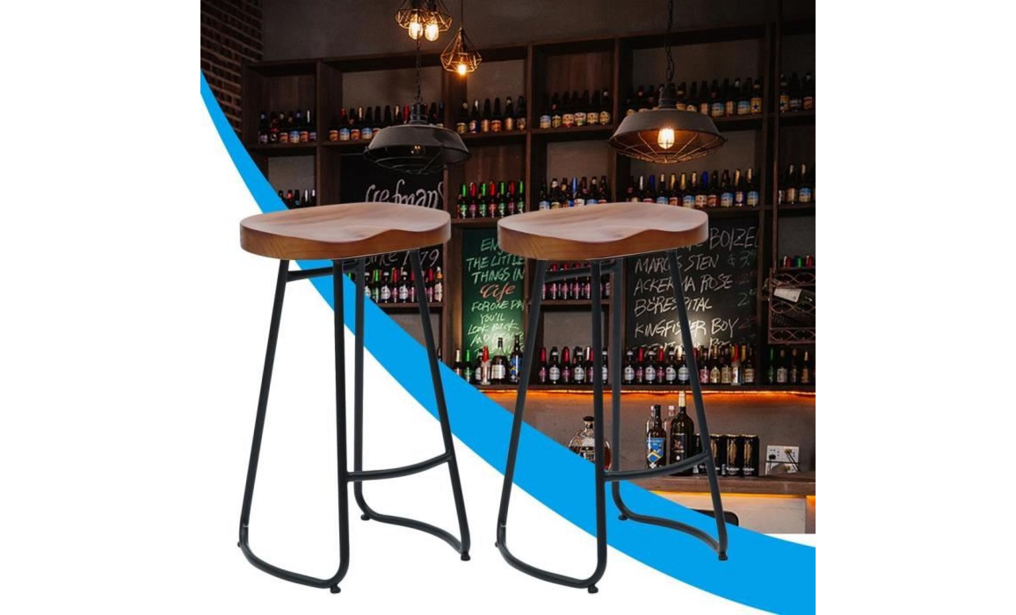 2pcs 70cm tabourets chaises de bar pub design rustique vintage industriel