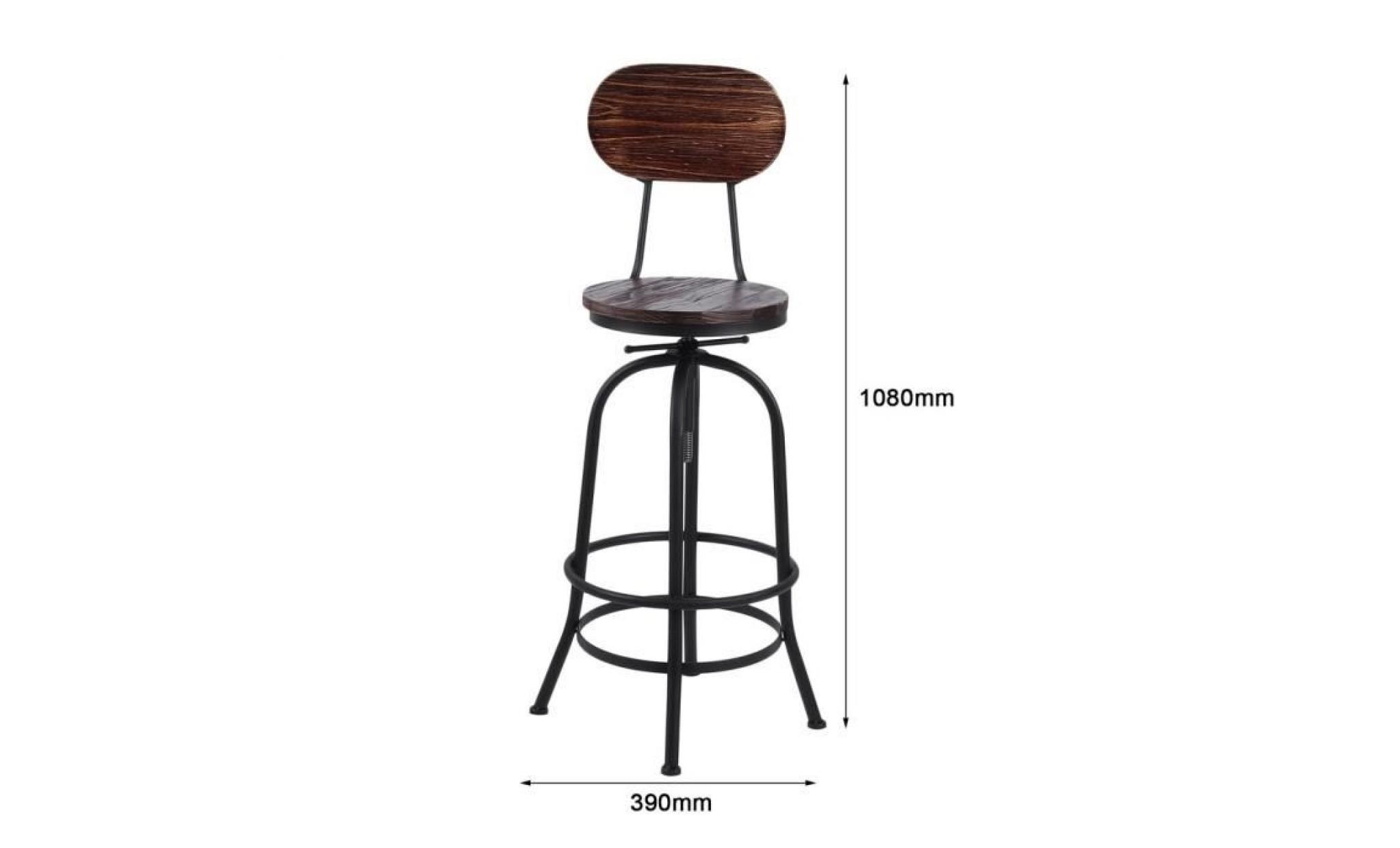 2pcs chaise de salle à manger tabouret de bar industriel style hauteur réglable pas cher