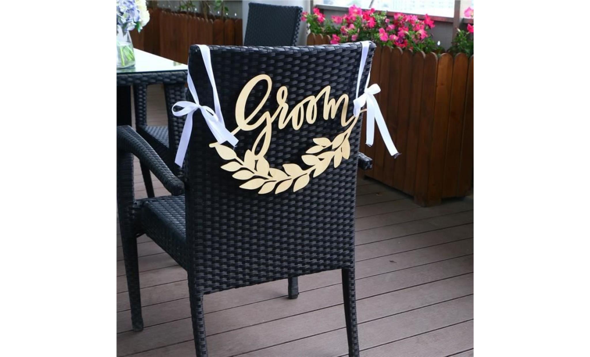 2pcs marié marié en bois chaise signes avec décoration de blé de mariage suspendus signes chaises suspendus pas cher