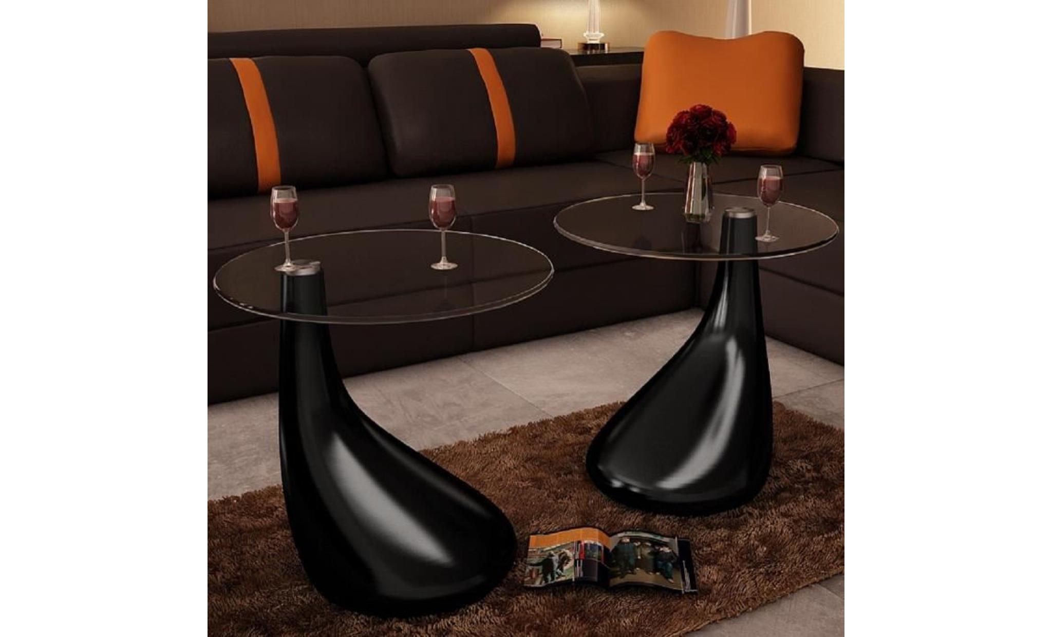 2pcs table basse de salon laquée design en forme d'une goutte d'eau noire