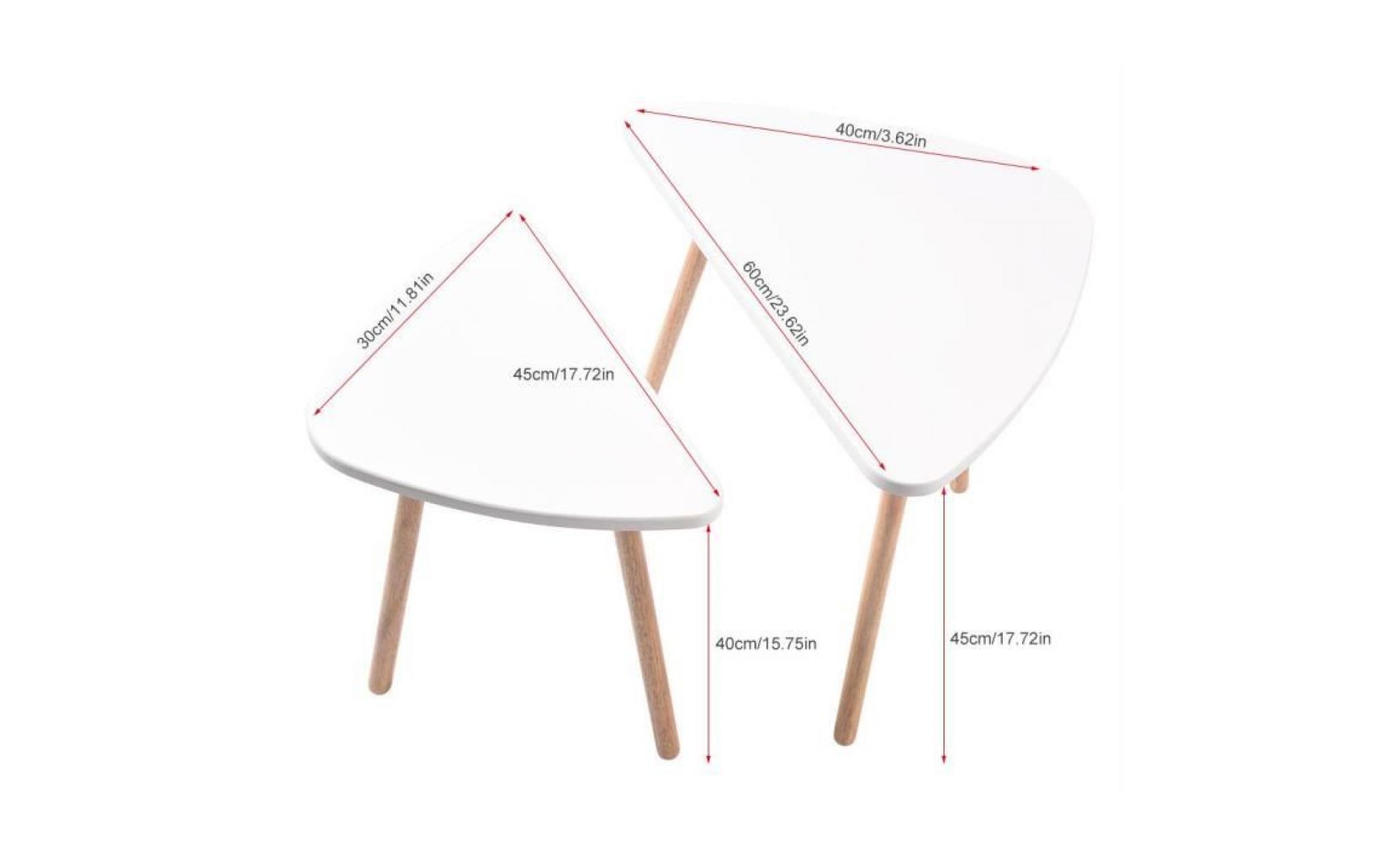 2pcs table basse modernes à trois pieds en bois forme triangle 2 tailles pour chambres salon décor   blanc pas cher