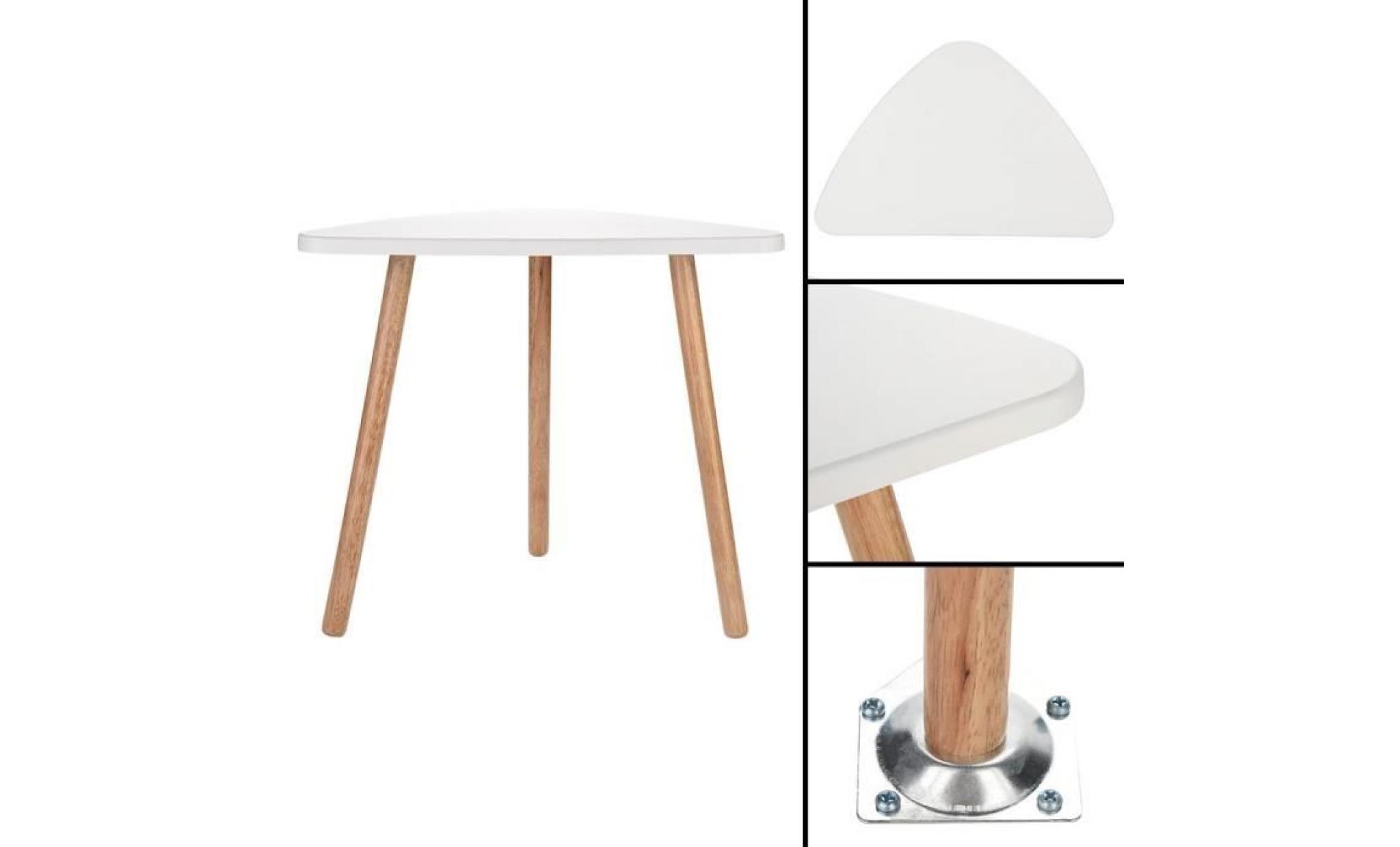 2pcs table basse modernes à trois pieds en bois forme triangle 2 tailles pour chambres salon décor   blanc pas cher