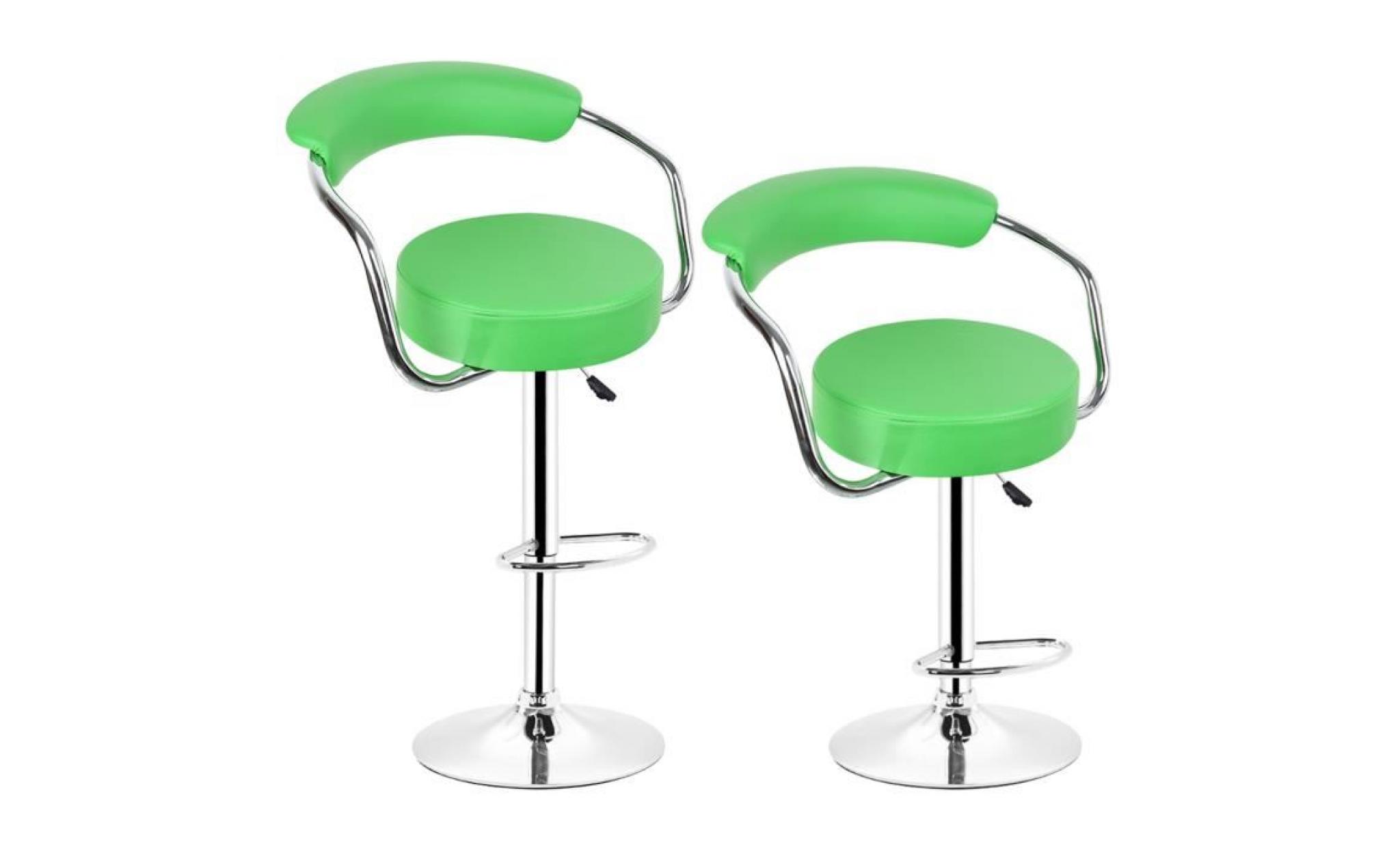 2pcs tabouret de bar chaise de bar vert pu hauteur réglable avec accoudoir pas cher