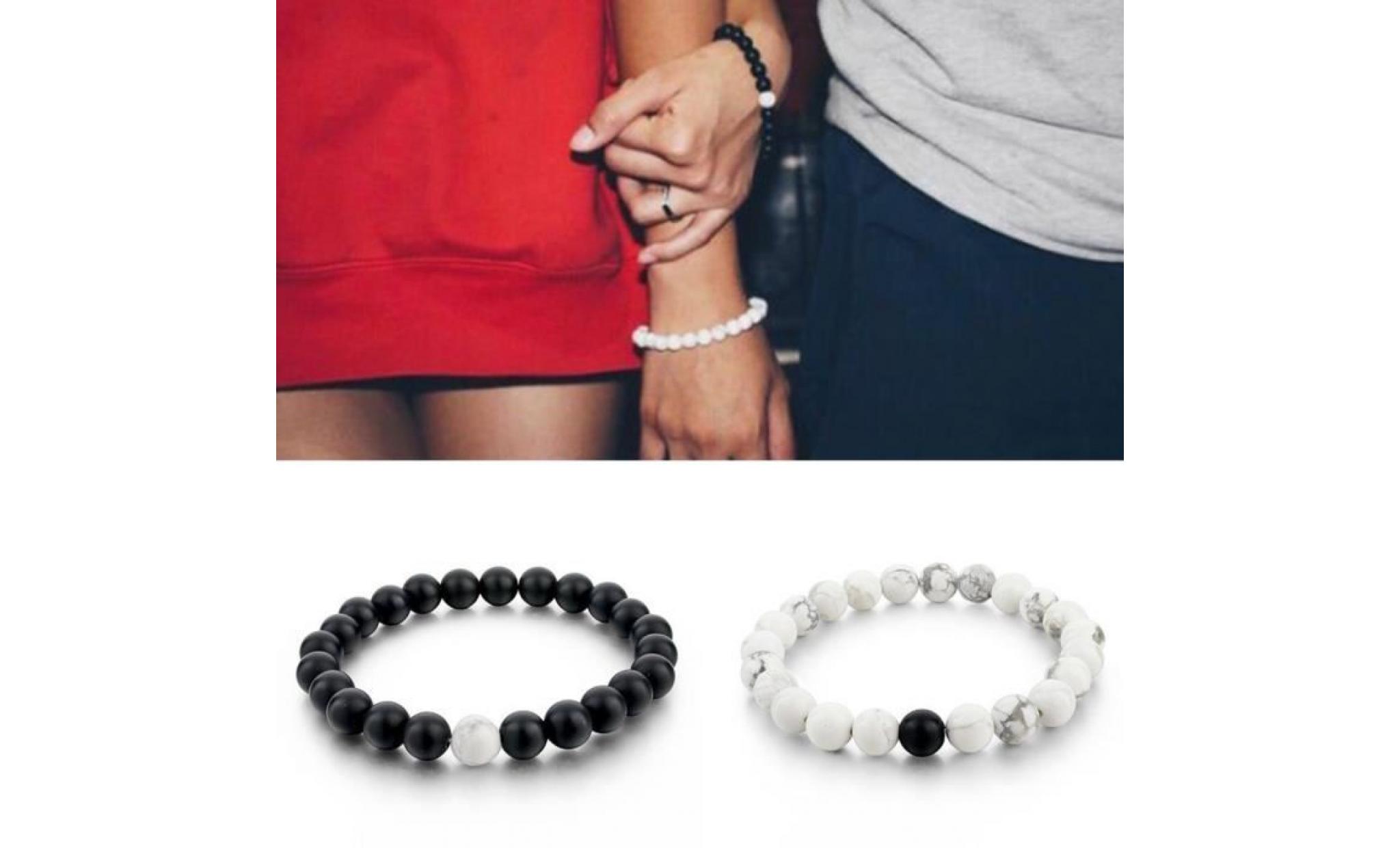 2pcs unisexe distance bracelet couple son hers perles noir mat blanc howlite pas cher
