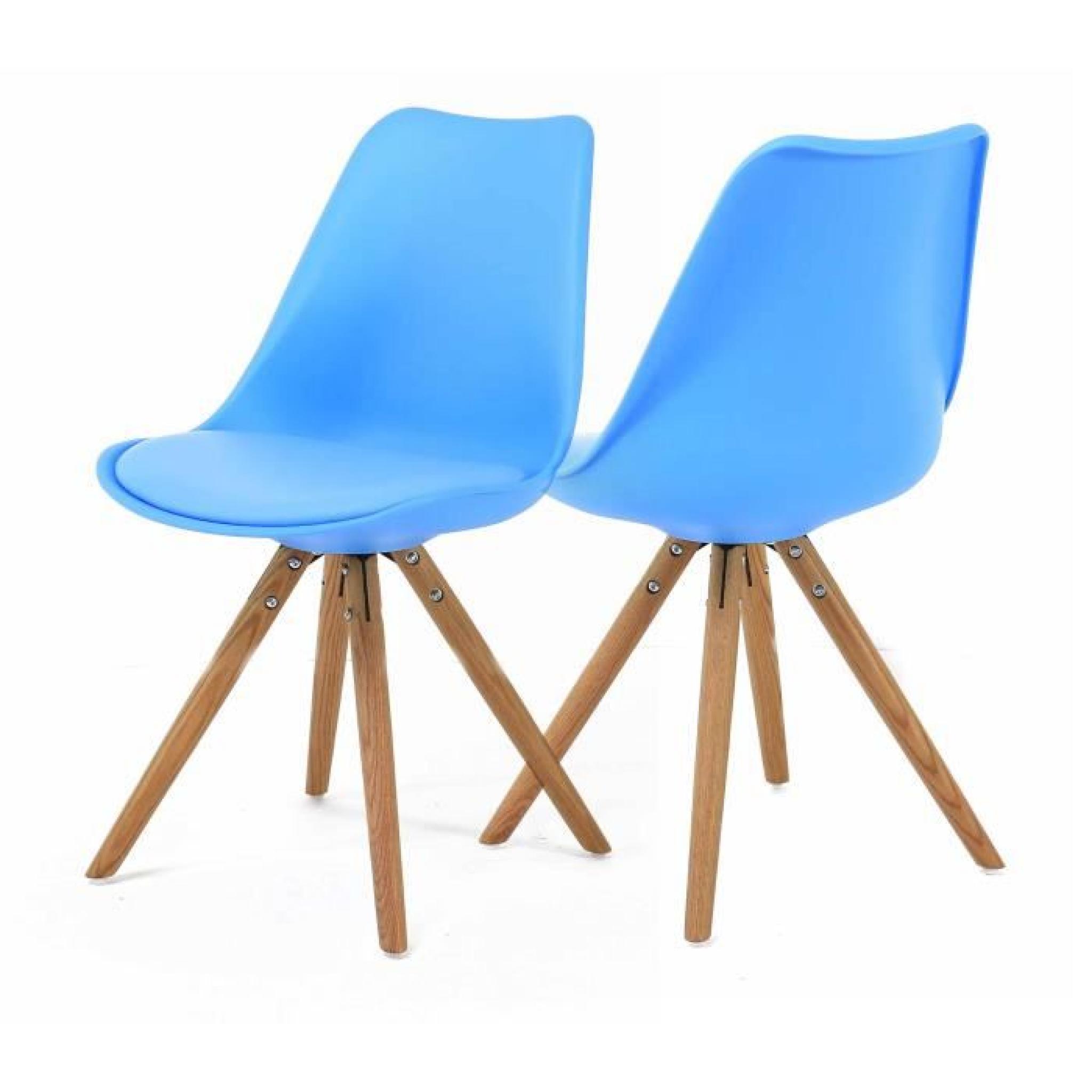 2x Chaise bleue piétement chêne
