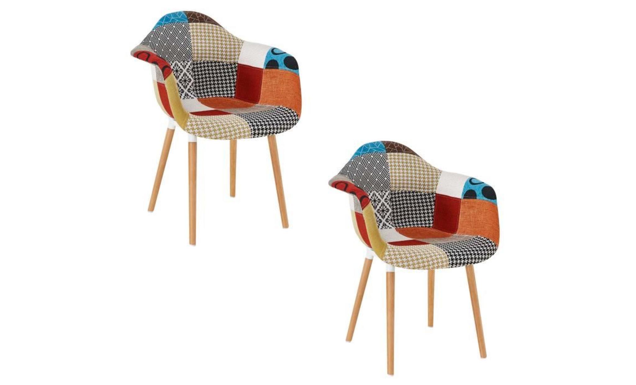 2x chaises scandinaves, nordiques, chaises de salle à manger en lin design, fauteuils de salon patchwork