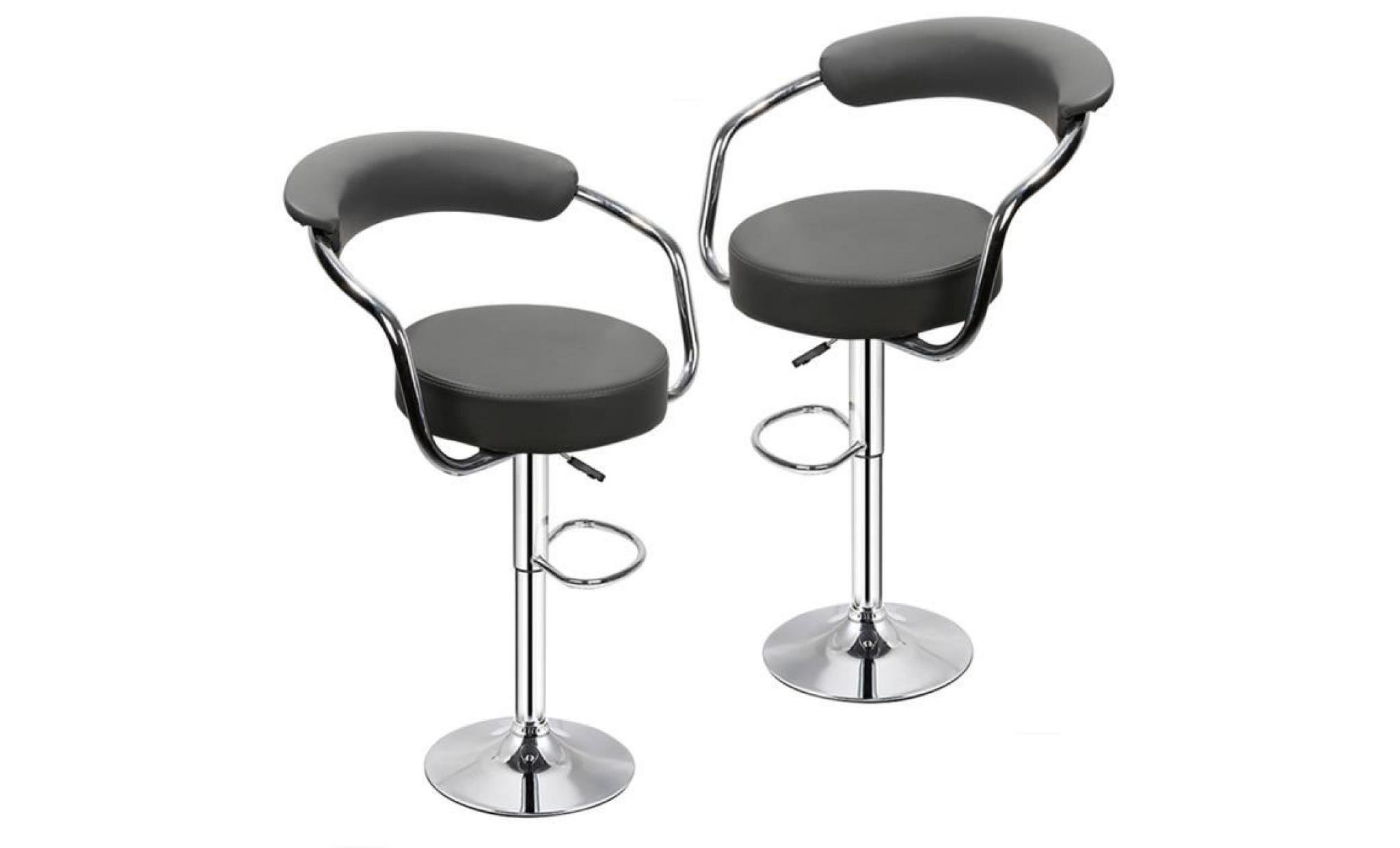2x tabouret chaise de bar en simili cuir avec dossier et accoudoirs pivotant à 360° blanc