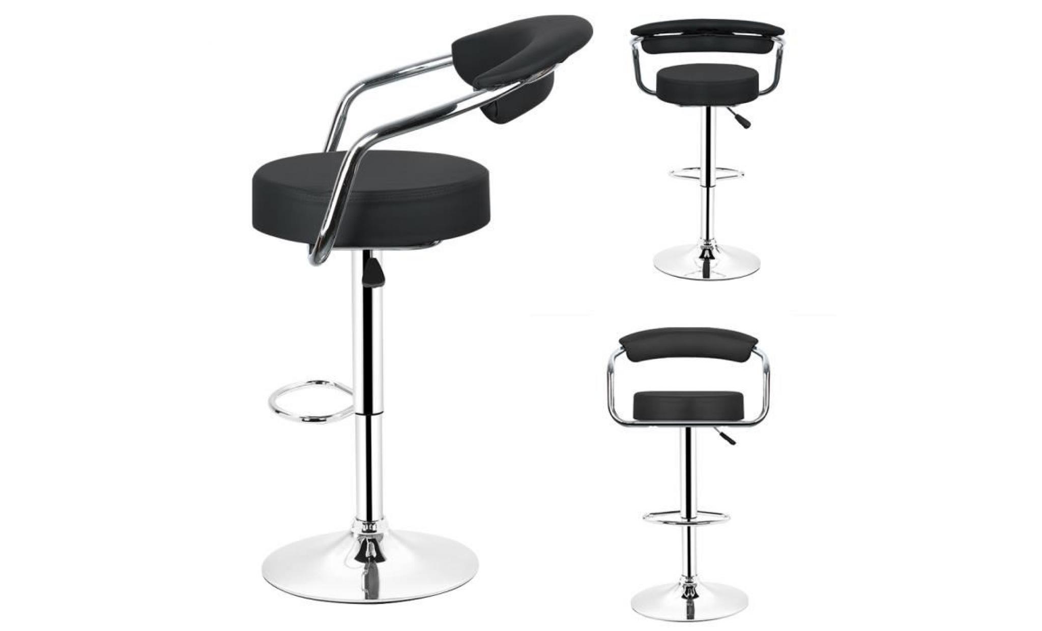 2x tabouret chaise de bar en simili cuir avec dossier et accoudoirs pivotant à 360° blanc pas cher