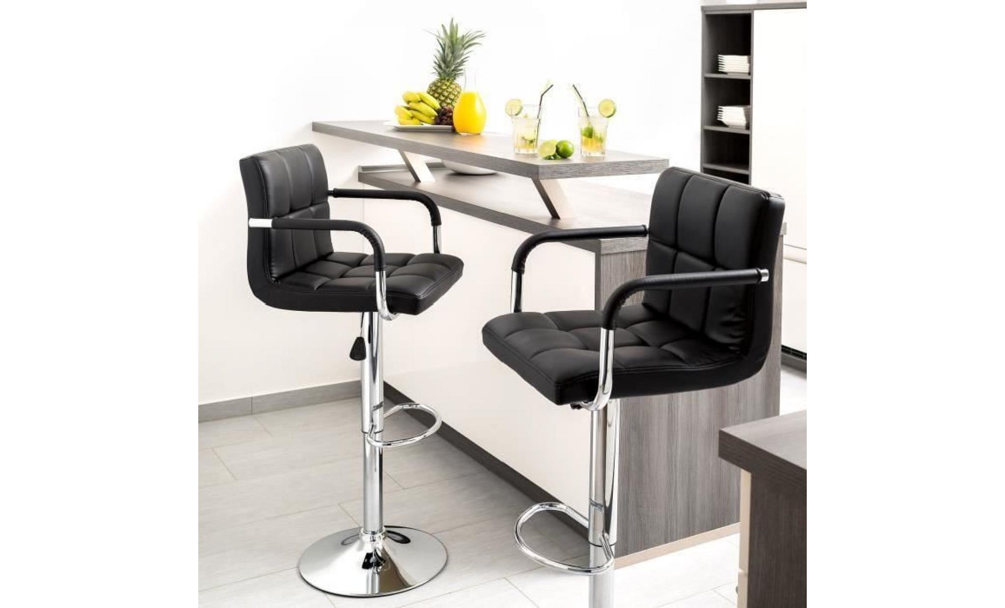 2x tabourets de bar haut chaise de bar pu chrome hauteur réglable grande base noir