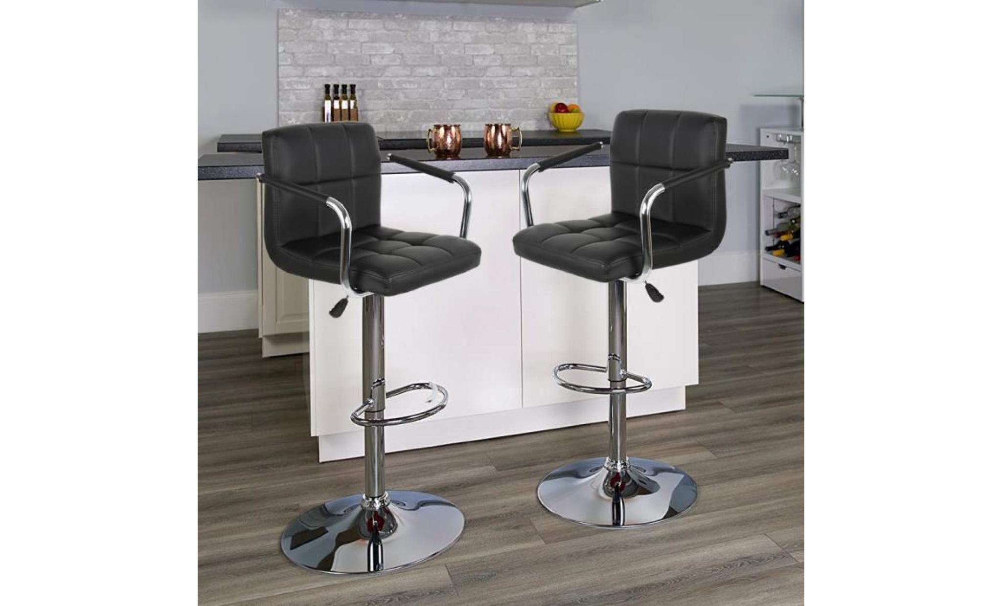 2x tabourets de bar (noir) chaise de bar chaise lounge avec dossier et accoudoir, hauteur réglable de 62,0 à 82,5 cm