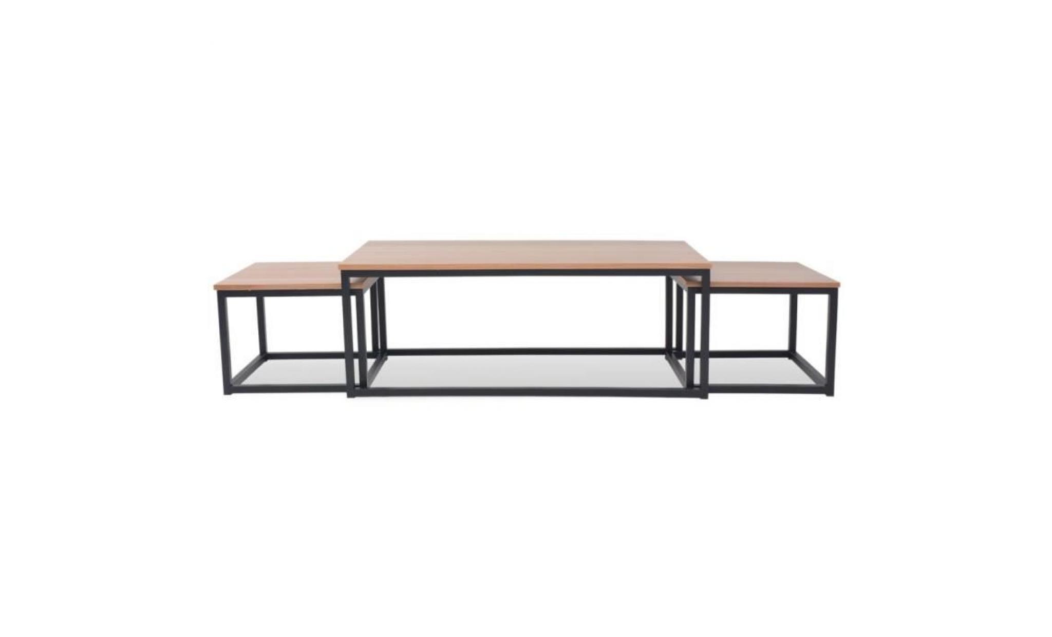 3 pcs table basse table de salon 1pc grand+2pcs petit bois de frêne marron et noir pas cher