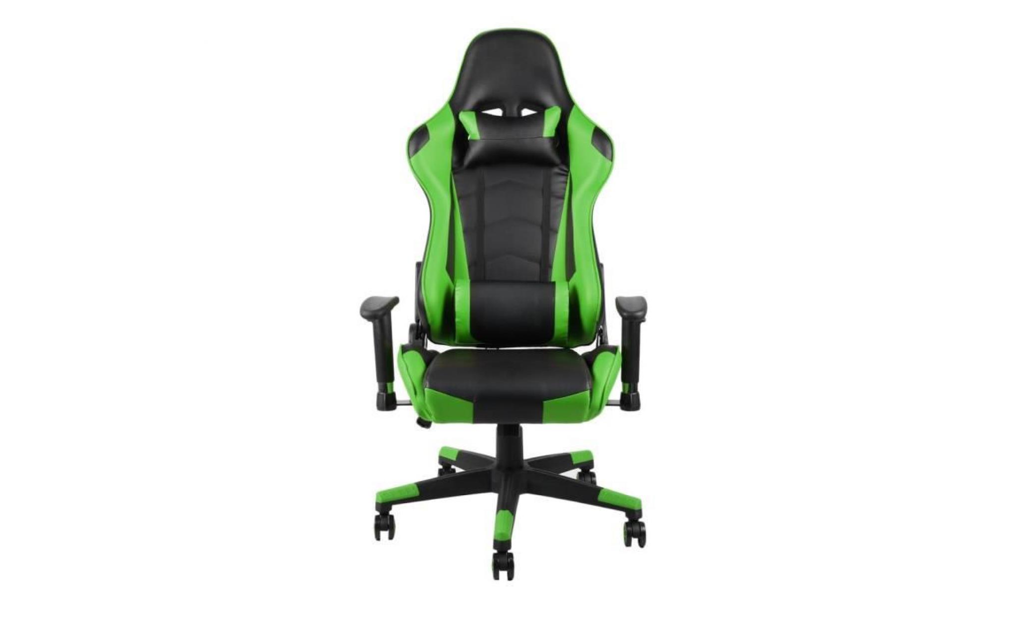 360 degrés de rotation siège gaming chaise de jeux avec pivot d'appui tête vert
