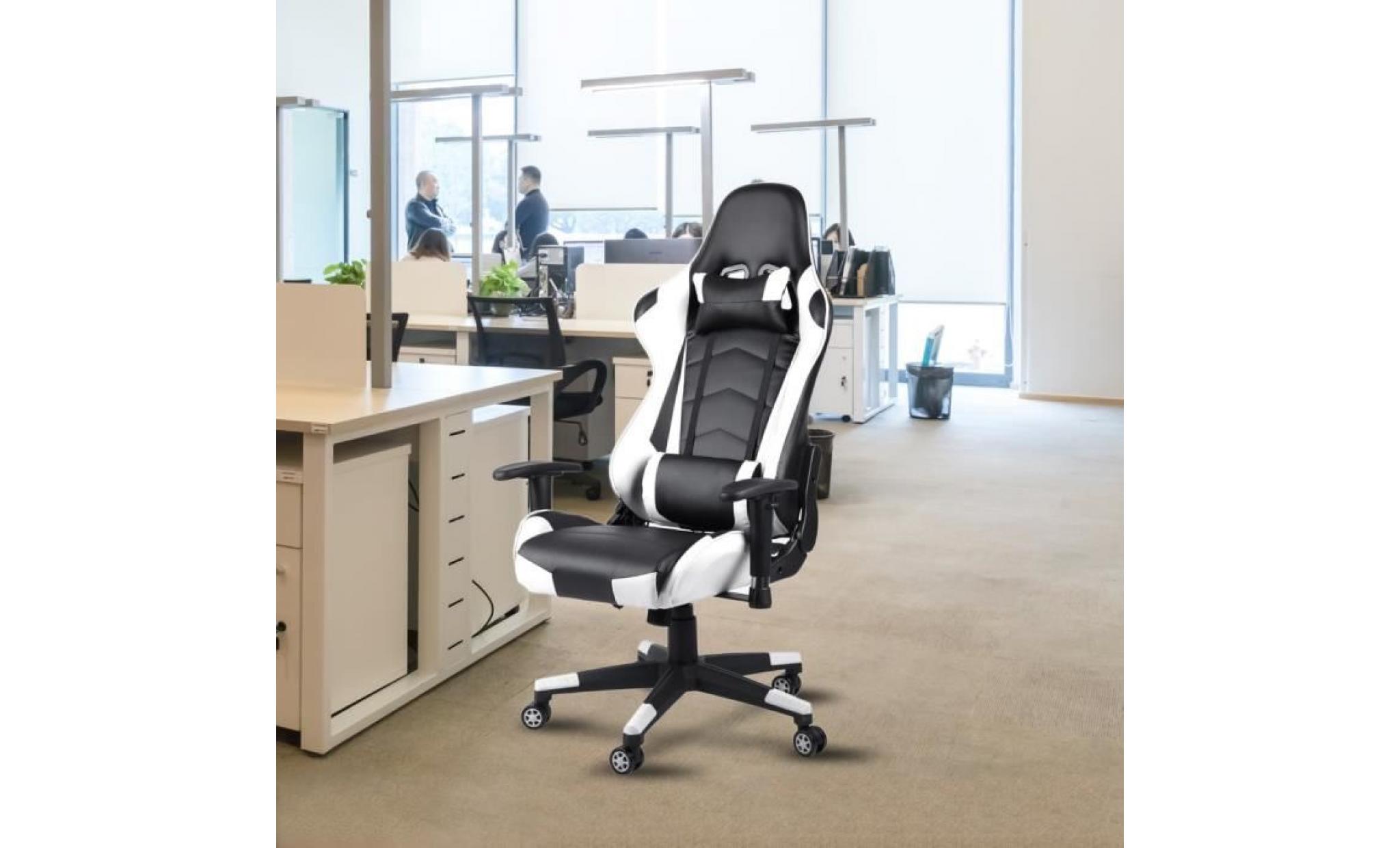 360° rotation fauteuil gamer chaise de jeu réglable avec repose pied roues bureau à la maison bureau d'ordinateur blanc pas cher