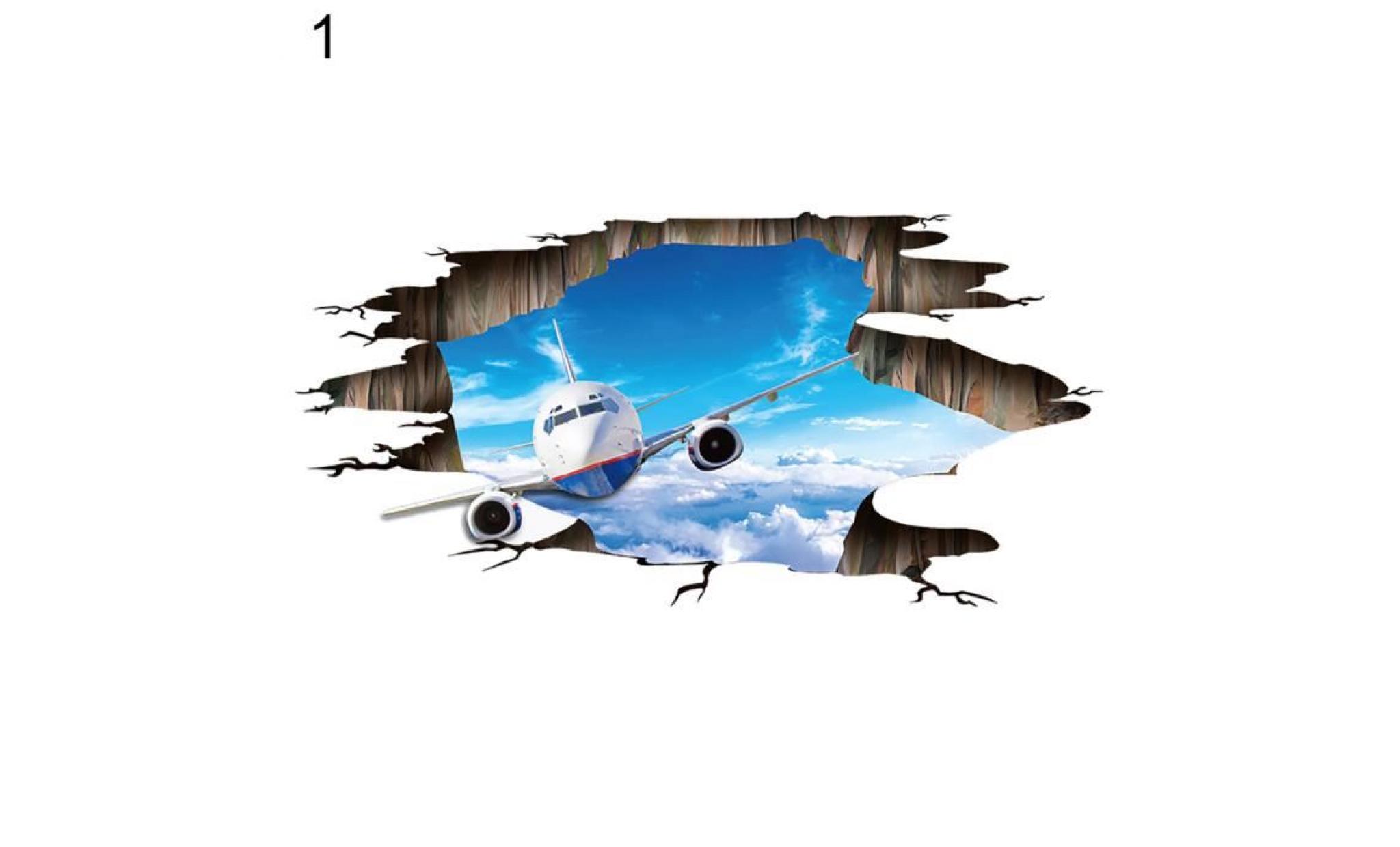 3d ciel avion nuage tile autocollants porte plancher mur chambre décor 1 #