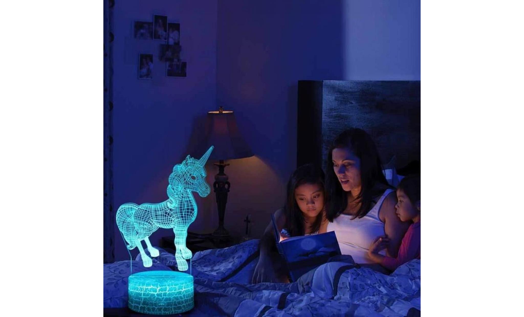 3d lampes illusions optiques, licorne led veilleuse lampe de table rvb 7 couleurs lampe de chevet, cadeau noël pour bébé enfant pas cher