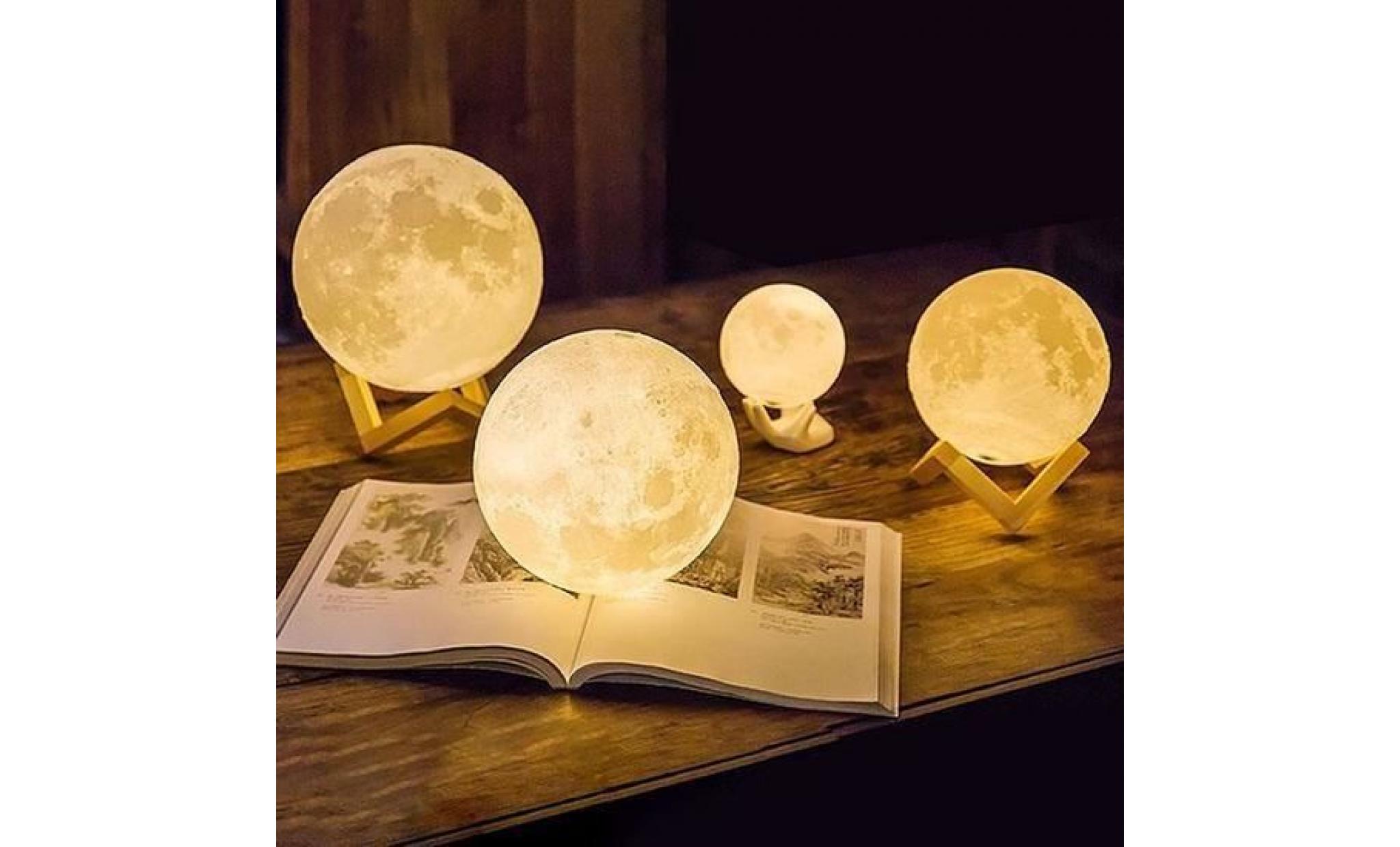 lampe de lune 10cm   lune imprimée en 3d   meilleur cadeau pour les enfants, amis, amants   avec usb et support en bois
