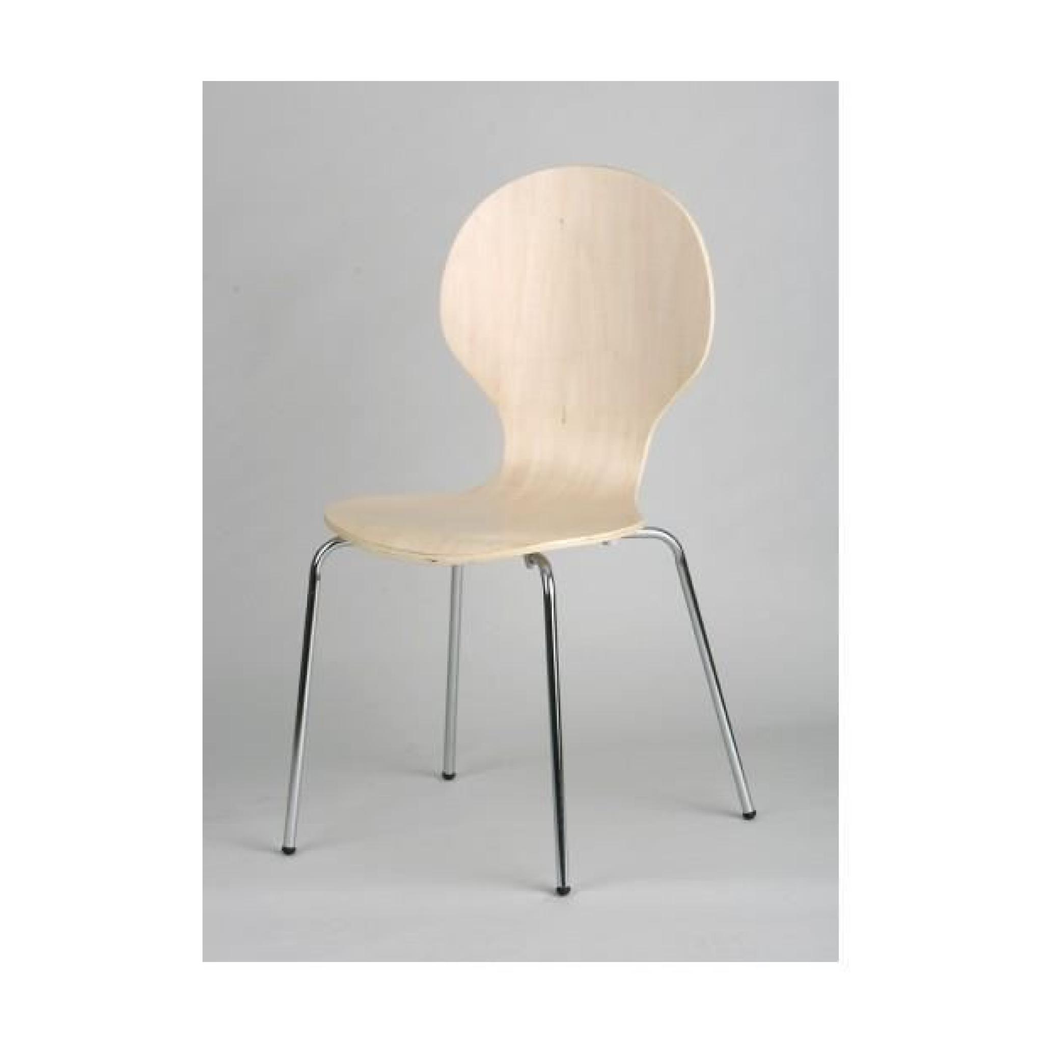 4 chaises bois laminé - teinte naturel - structure métal chromé 
