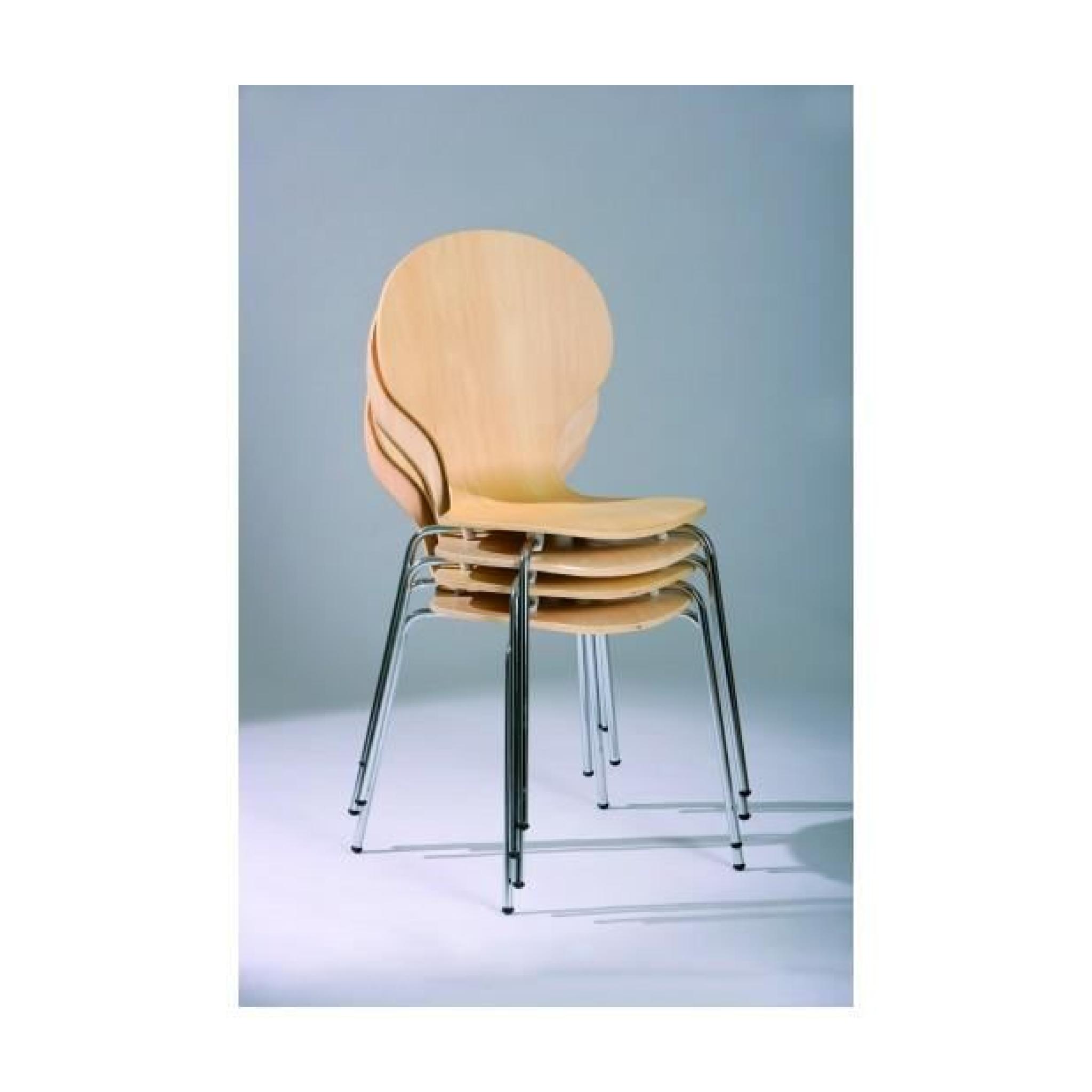 4 chaises bois laminé - teinte naturel - structure métal chromé  pas cher