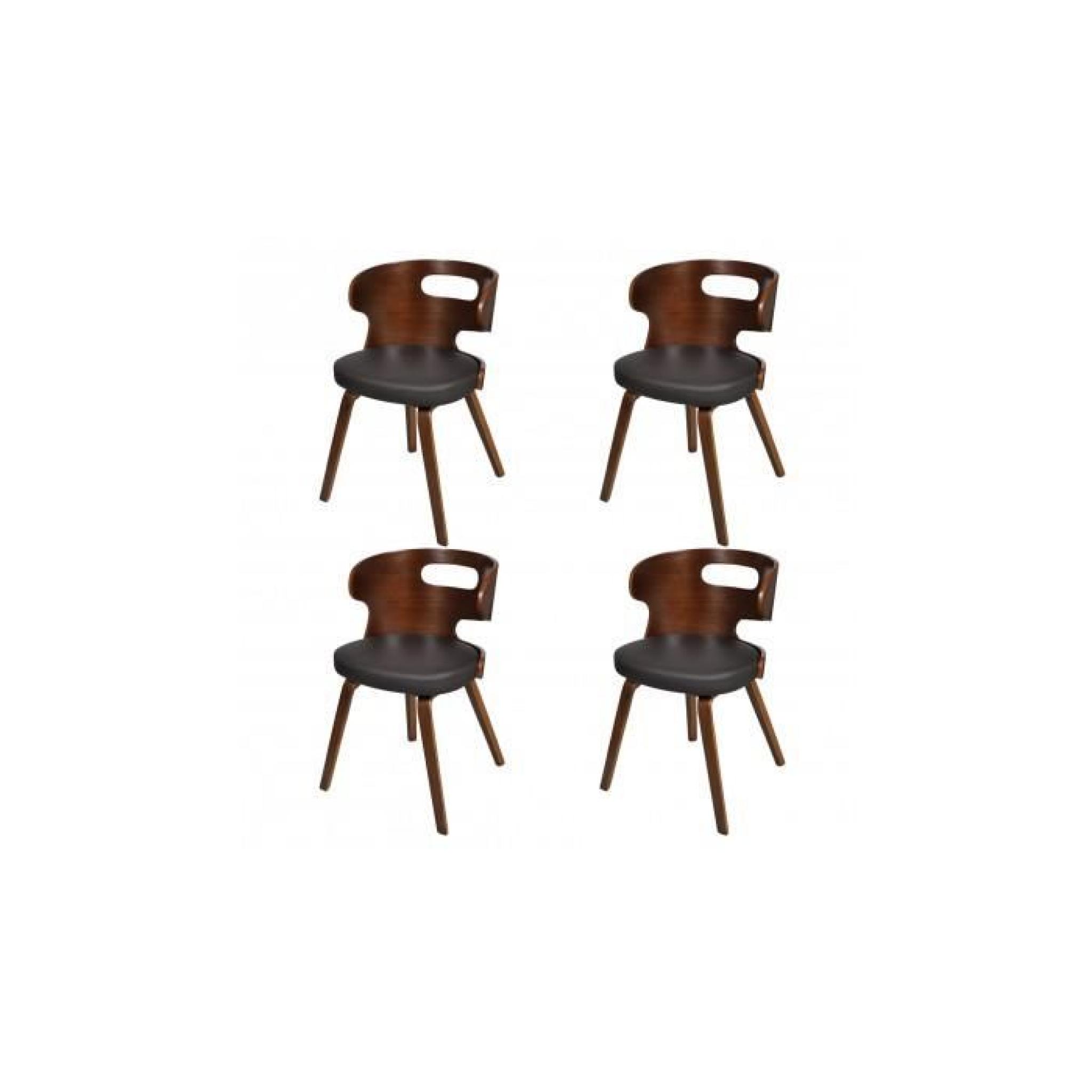 4 chaises de salle à manger en cuir mélangé brun