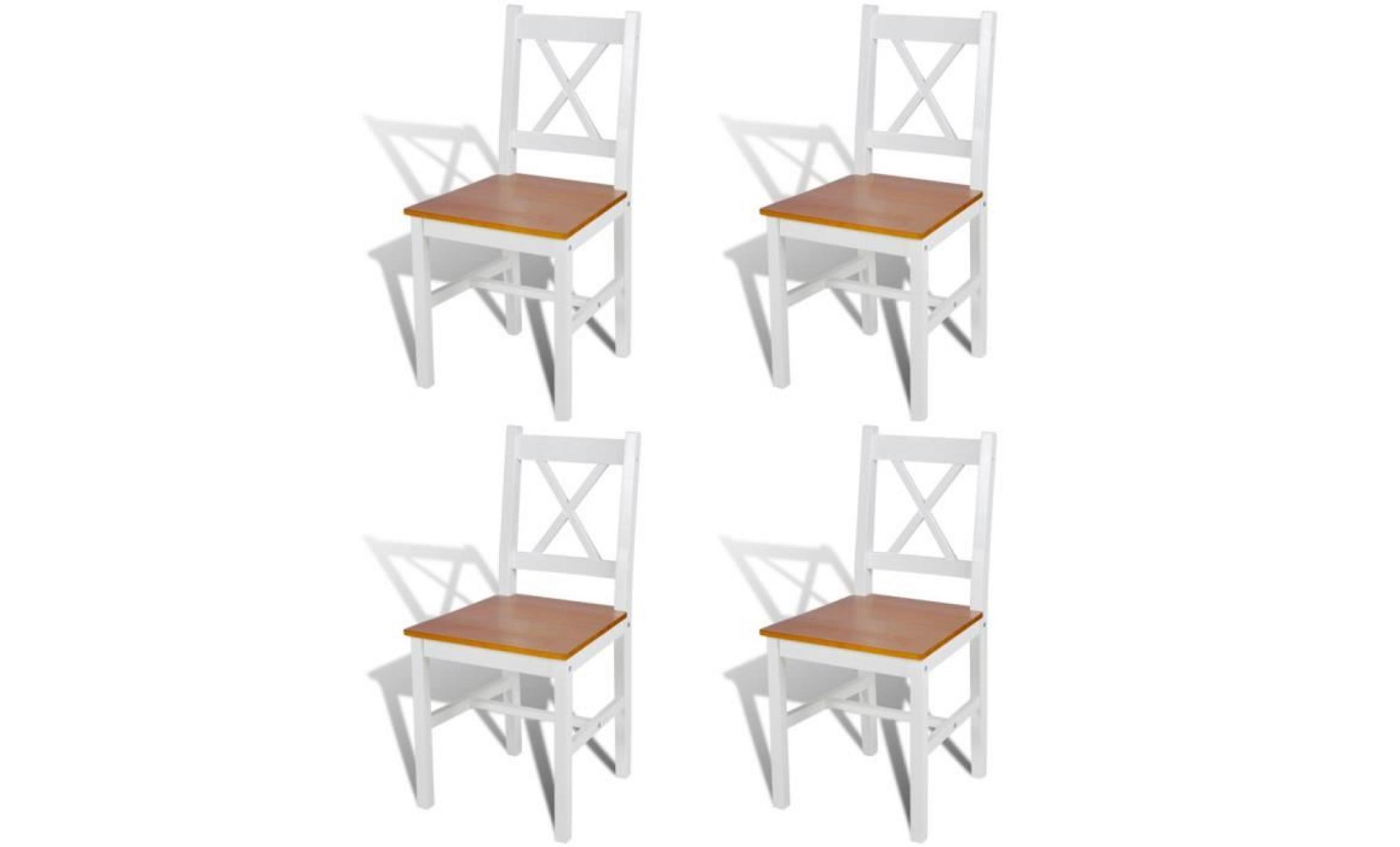4 pcs chaise salle à manger en bois blanc et naturel