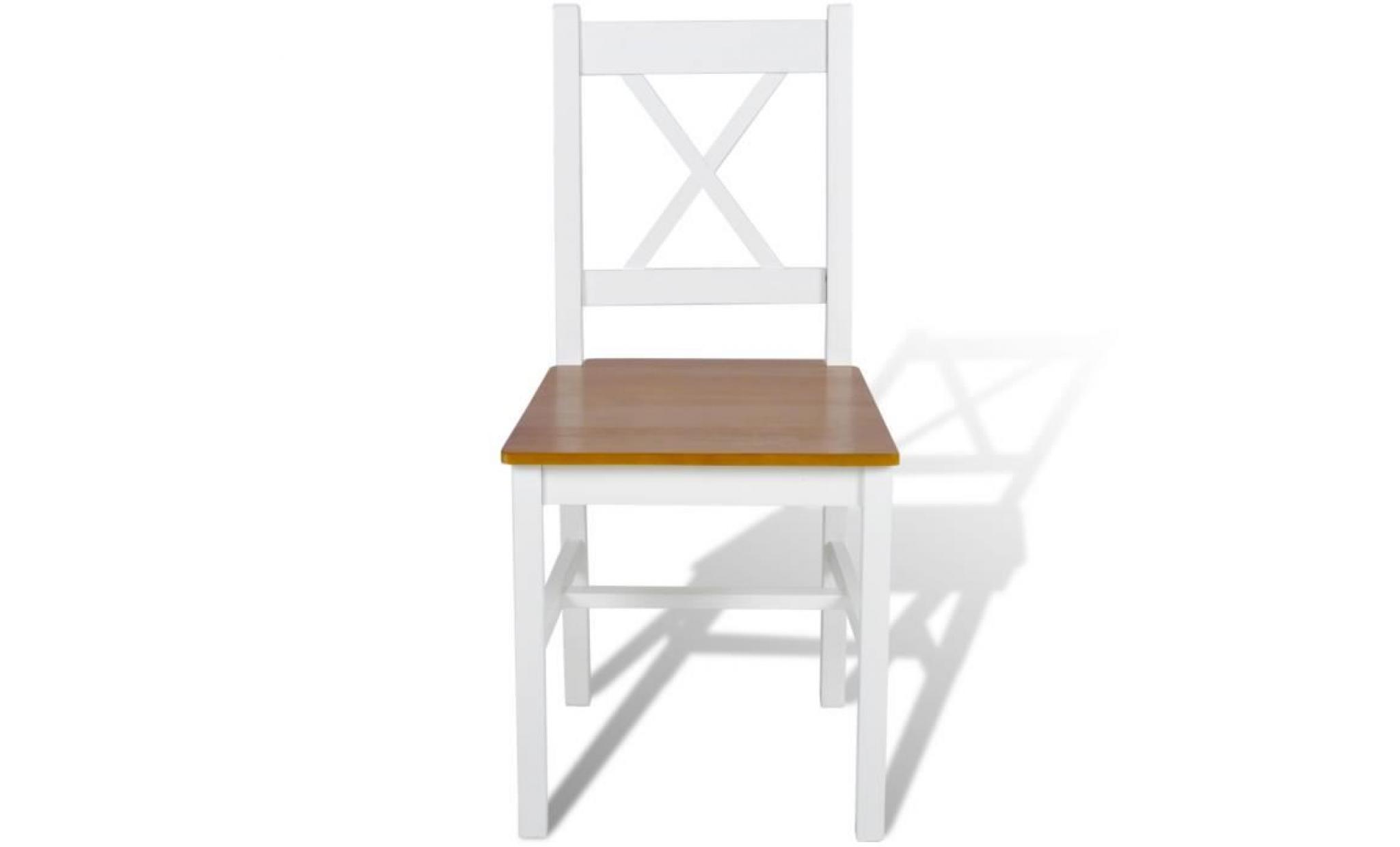 4 pcs chaise salle à manger en bois blanc et naturel pas cher