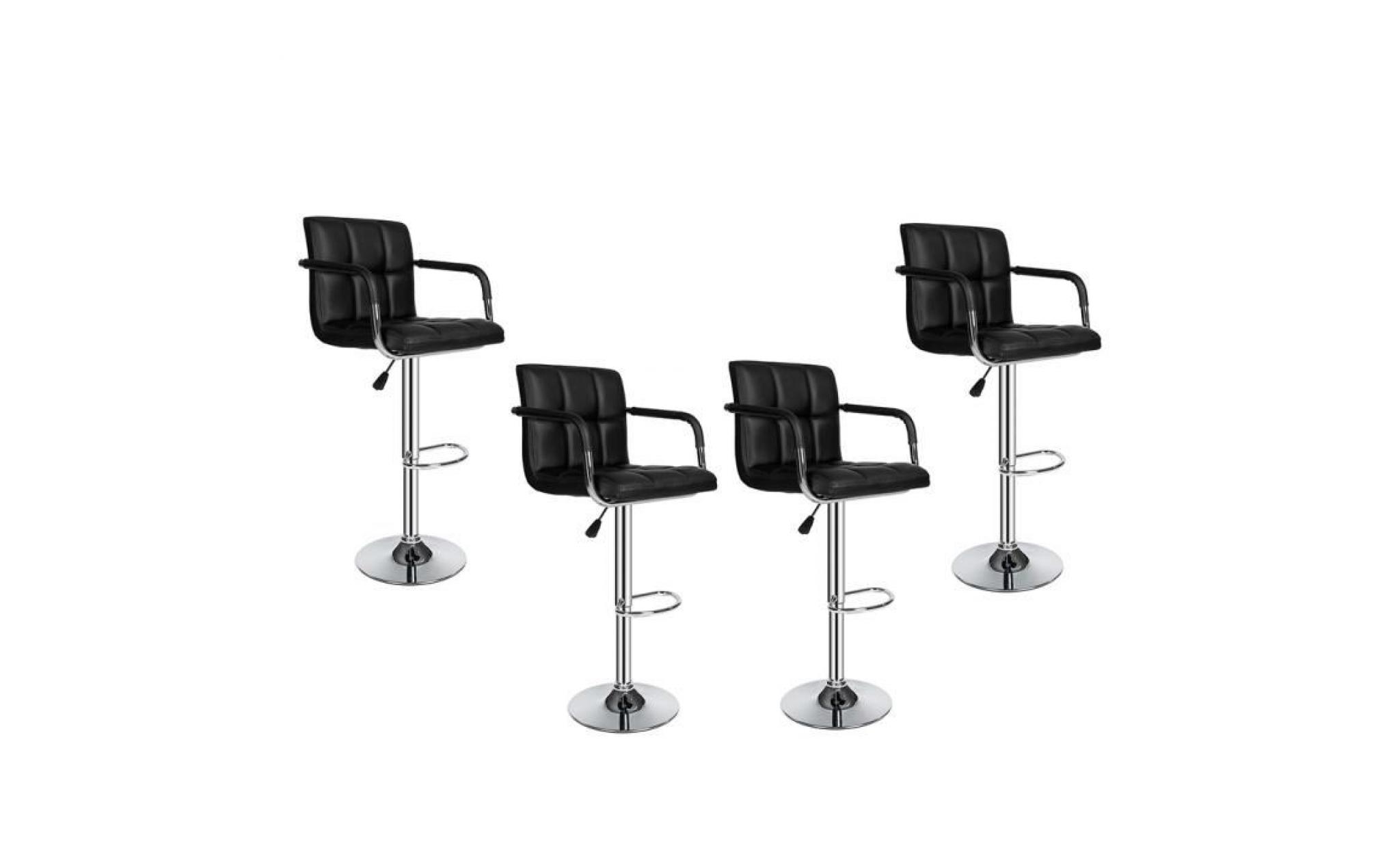 4 tabourets de bar haut chaise de bar pu chrome hauteur rÉglable rotative À 360° grande base noir