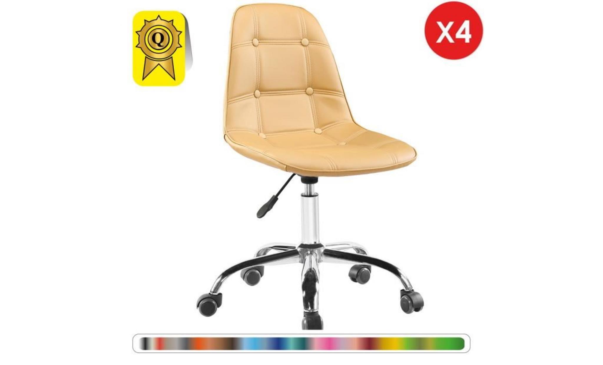 4 x chaise de bureau roulettes hauteur réglable   ivoire blanc pieds   chrome  decopresto dp dsoa wi 4p
