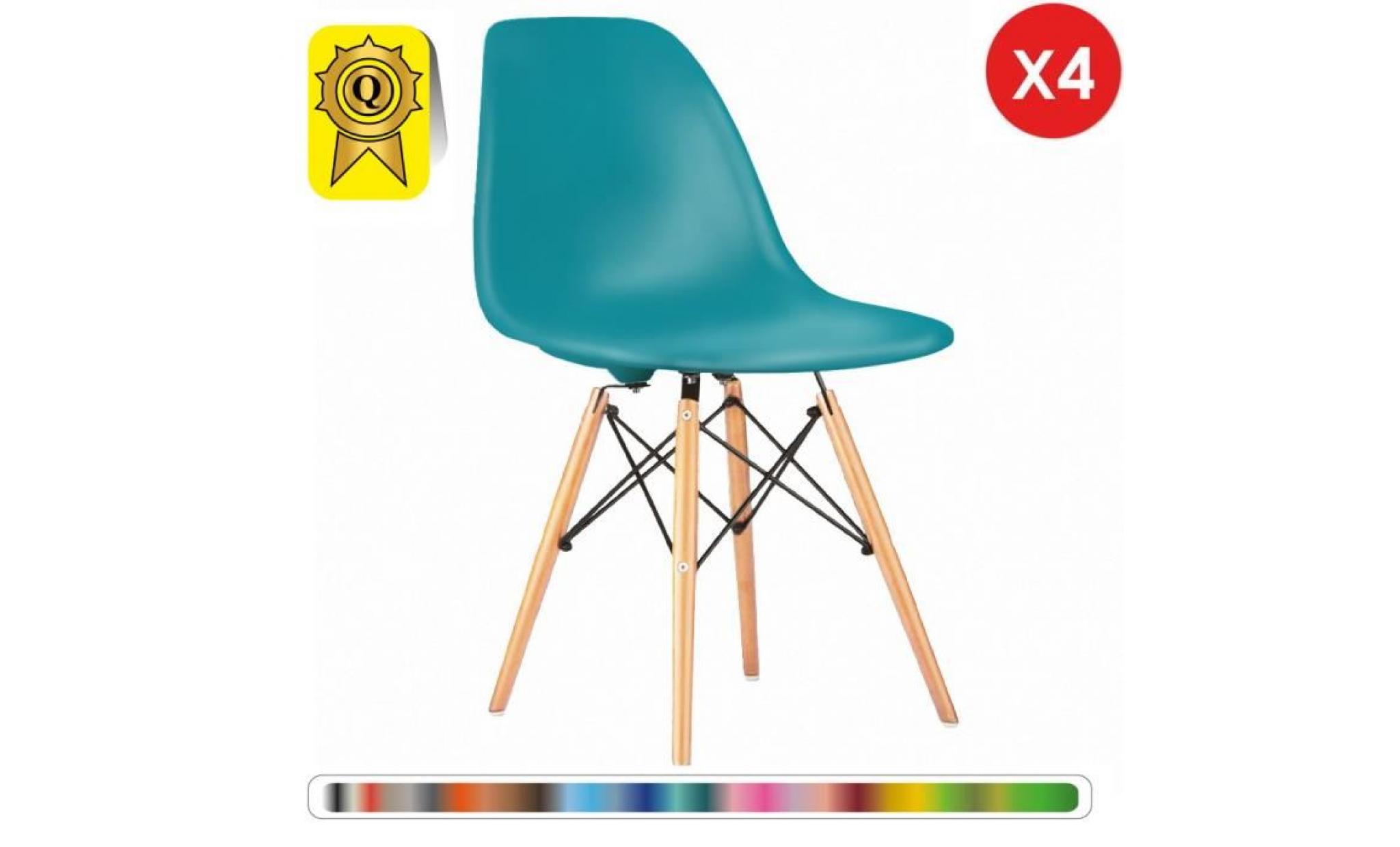 4 x chaise design scandinave   bleu canard pieds  bois naturel  decopresto dp dswl bc 4