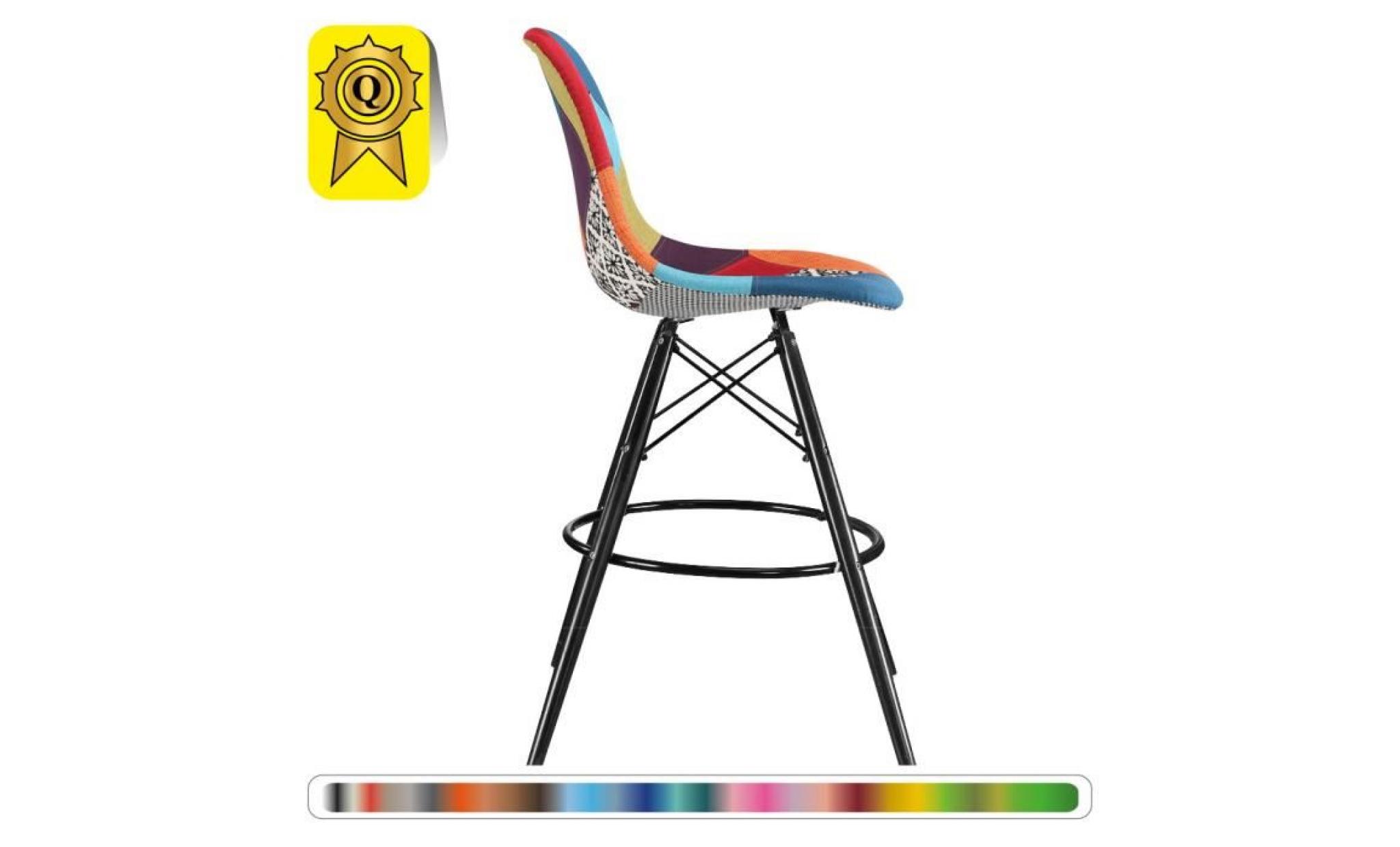4 x chaise haute bar tabouret scandinave   patchwork couleur pieds  bois noir  decopresto dp dswhb pc 4p pas cher