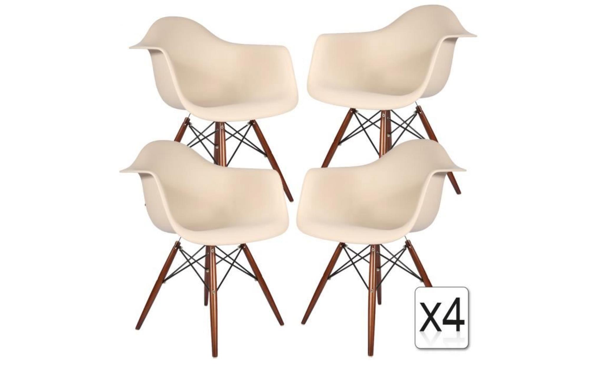 4 x fauteuil design retro inspiration eames daw pieds en bois vernis noyer assise creme mobistyl®
