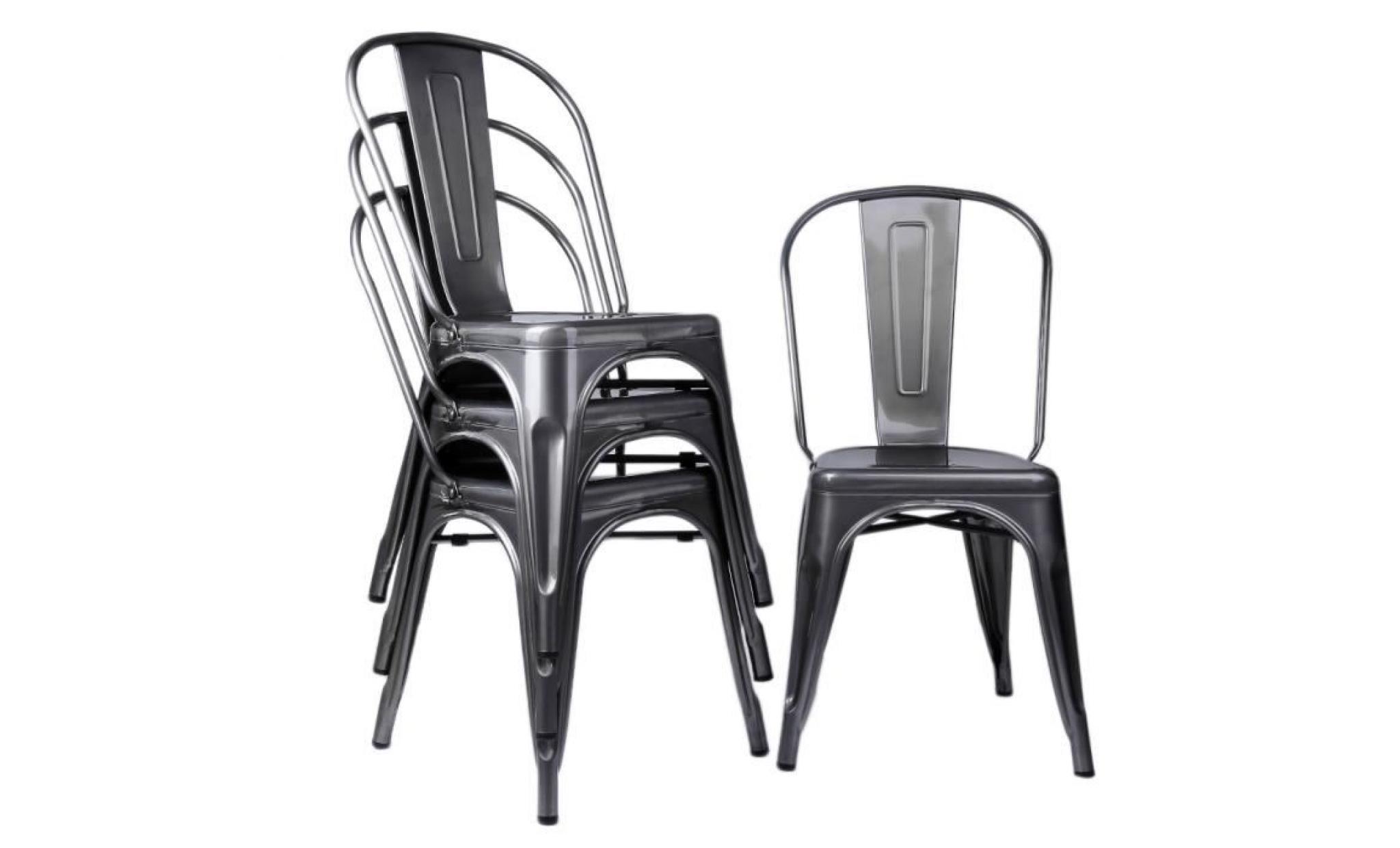4pcs chaise industriel en métal   chaises de salle À manger   noir